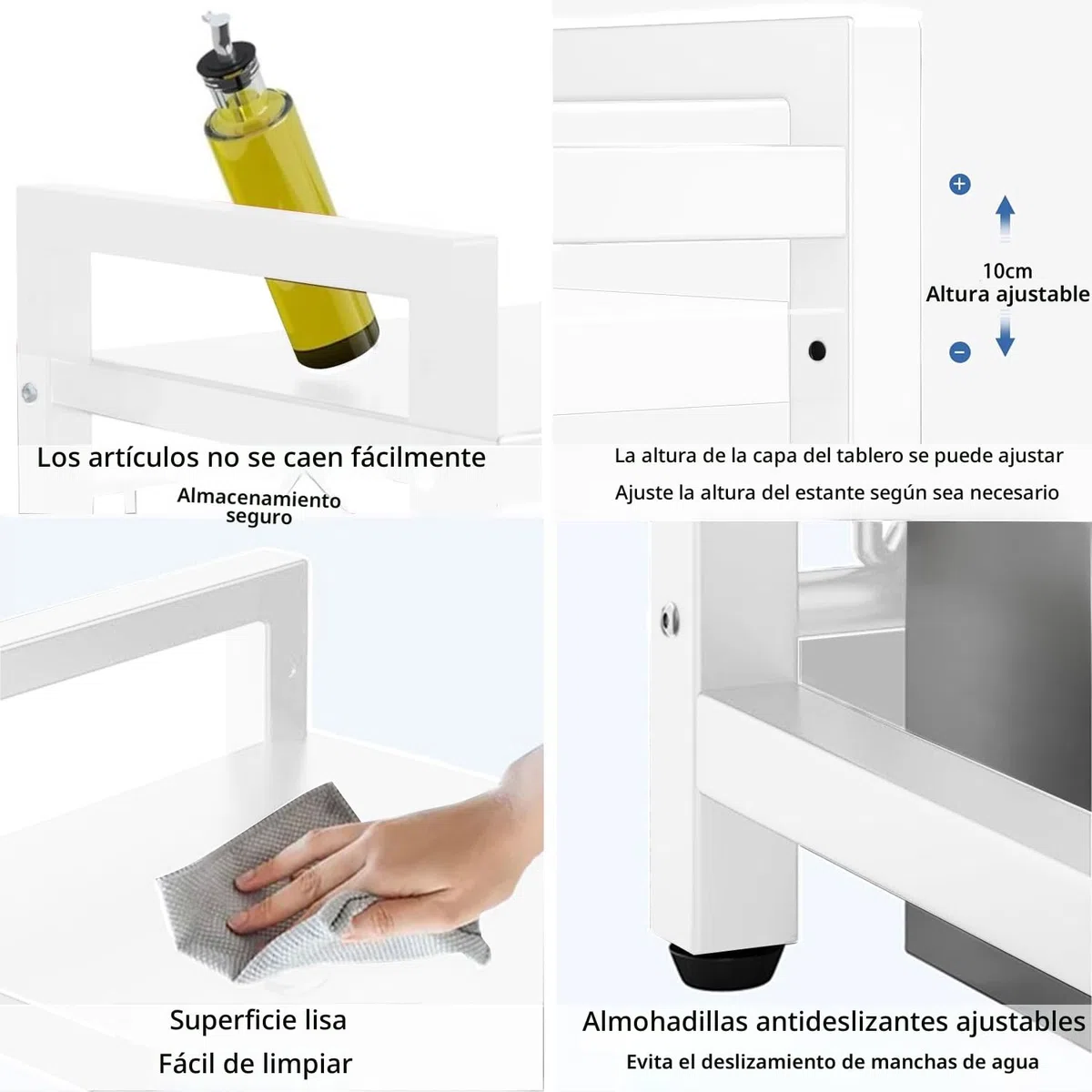 devesanter Estantería para microondas de 3 niveles, organizador con 5 ganchos, estante de cocina, estante para especias, extensible, para encimera, para panadería de 40-6