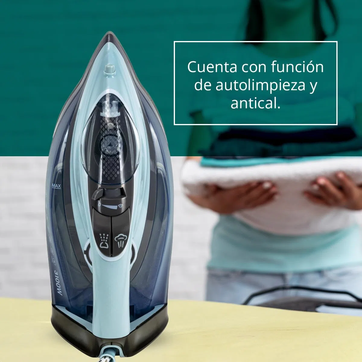 KUBO - Plancha de ropa a vapor - Suela de Cerámica - Golpe de Vapor 140g - Función de Autolimpieza - Depósito de Agua 320 ml - Potencia 3100W