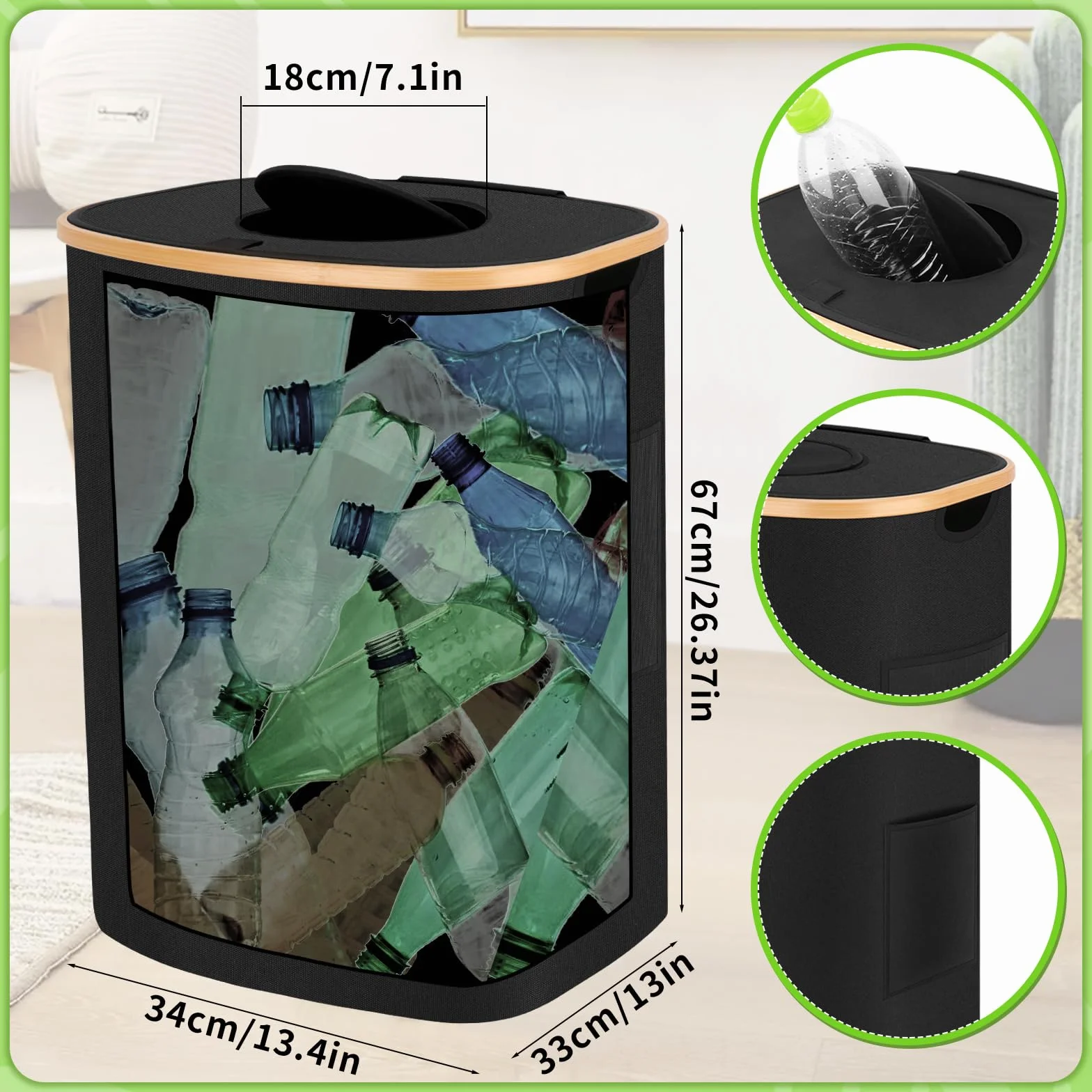 Hysagtek Botellas de depósito de 100 l, recipiente con 2 bolsas de transporte extraíbles, recipiente para depósito de depósitos con tapa, recipiente vacío para la cocina