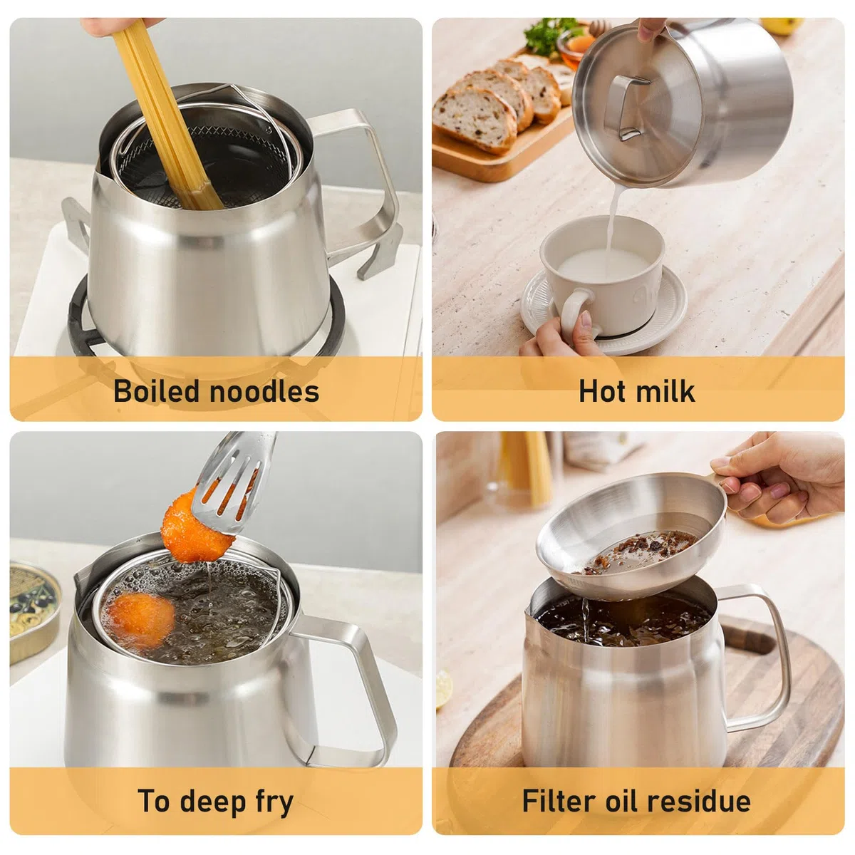 Recipiente para grasa de tocino, 2 L, mini olla de acero inoxidable con colador, filtro de aceite, recipiente para grasa de tocino, herramienta de cocina para almacenar aceite de fritura y grasa de