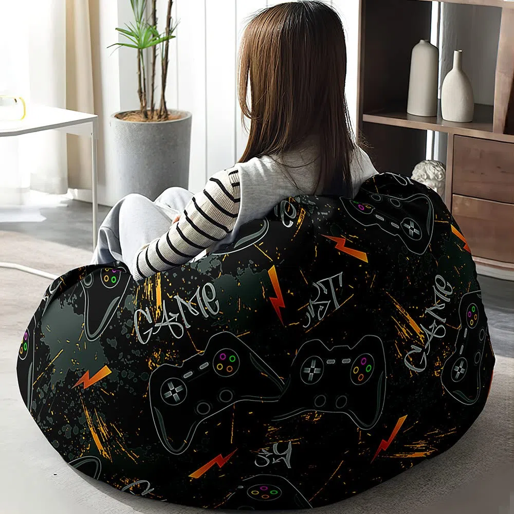 Fansu Máquina 3D de Juego Imprime Puff Con Asa, Salon Bean Bag para Adultos y Niños, Sin Relleno, para Uso Interior y Exterior (100x120cm, Rayo Naranja)