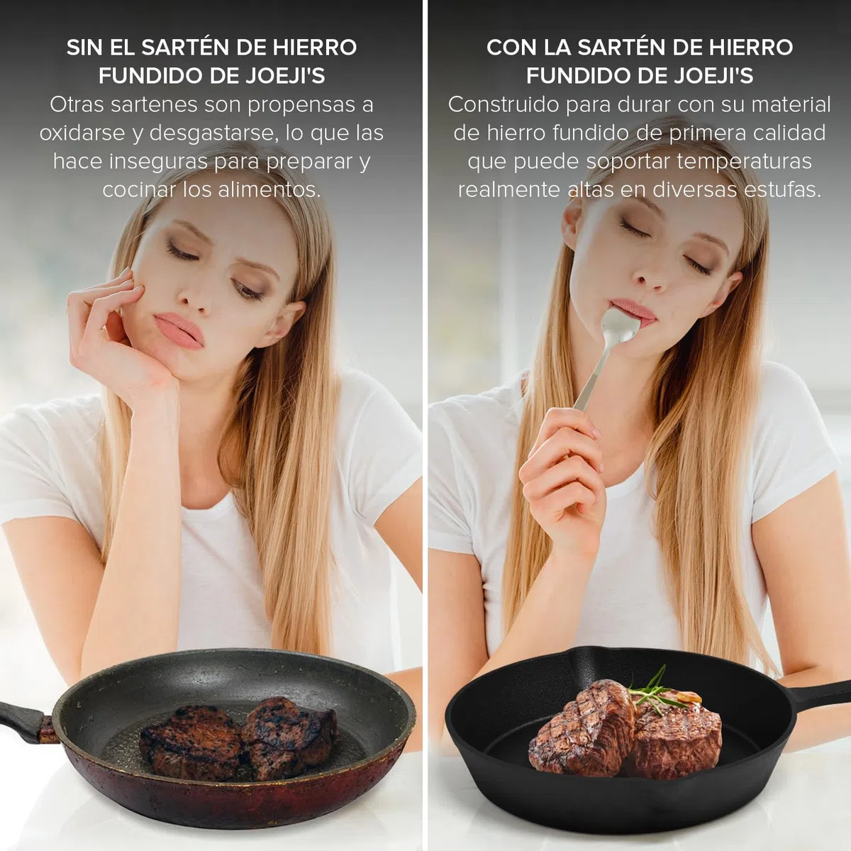 Joejis Sartén de Hierro Fundido - 25cm Sartén antiadherente para inducción Horno Plancha Gas