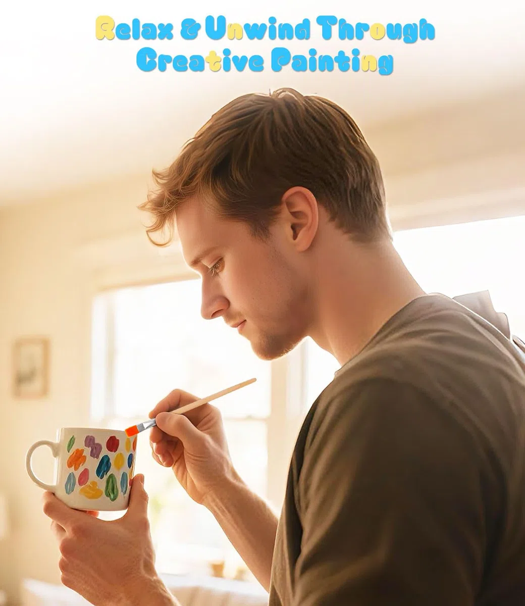 Vuxava Kit para Pintar Tazas de Cerámica – Taza Personalizada DIY con Pintura y Pinceles – Manualidades Creativas para Adultos y Niños – Idea de Regalo para Cumpleaños o Navidad