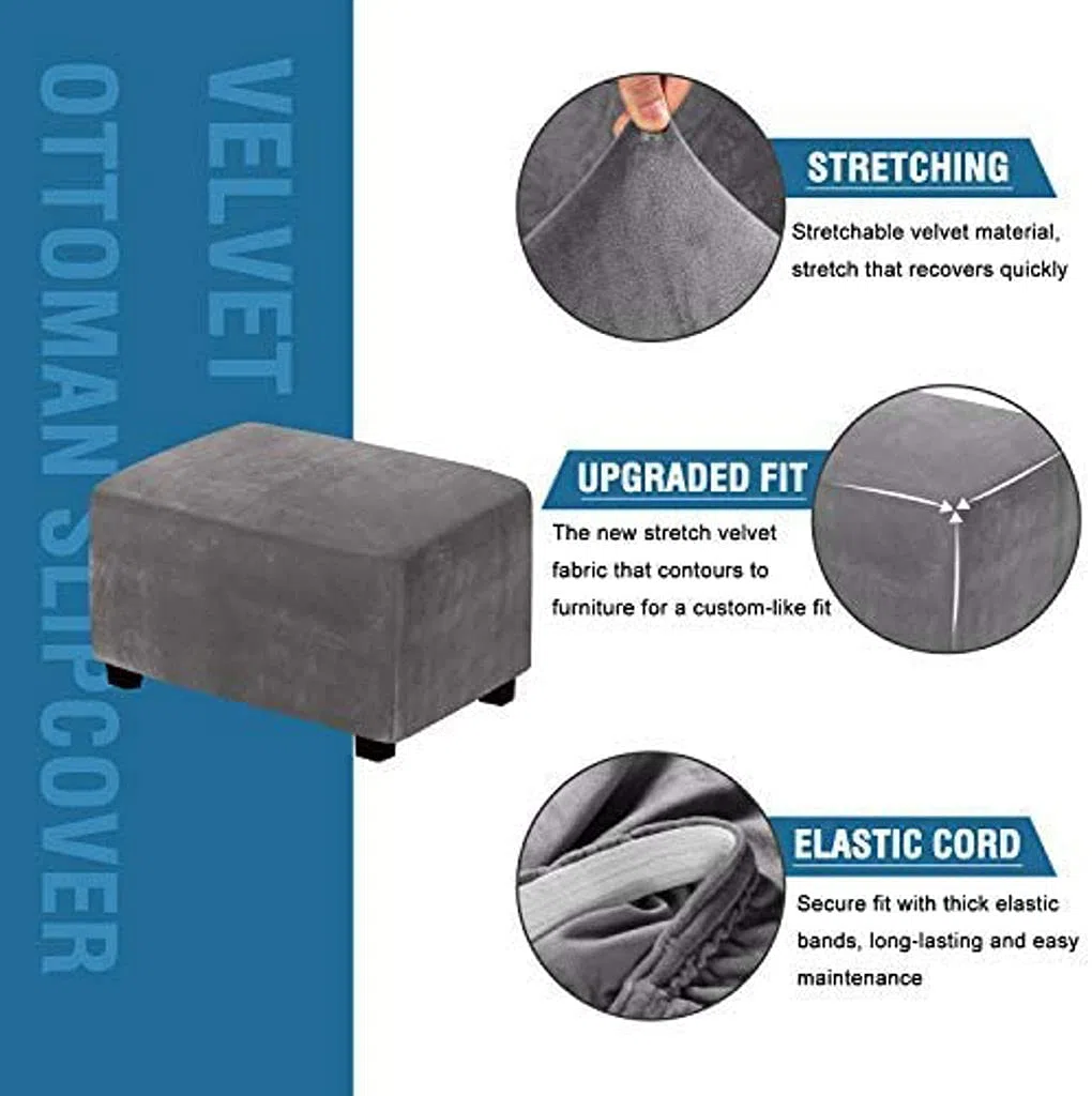 Funda otomana Rectangular de Terciopelo, Funda for reposapiés Cuadrada elástica, otomana Suave y Plegable, Protector de sofá Lavable Antideslizante for Sala de Estar(Grigio,Grande)