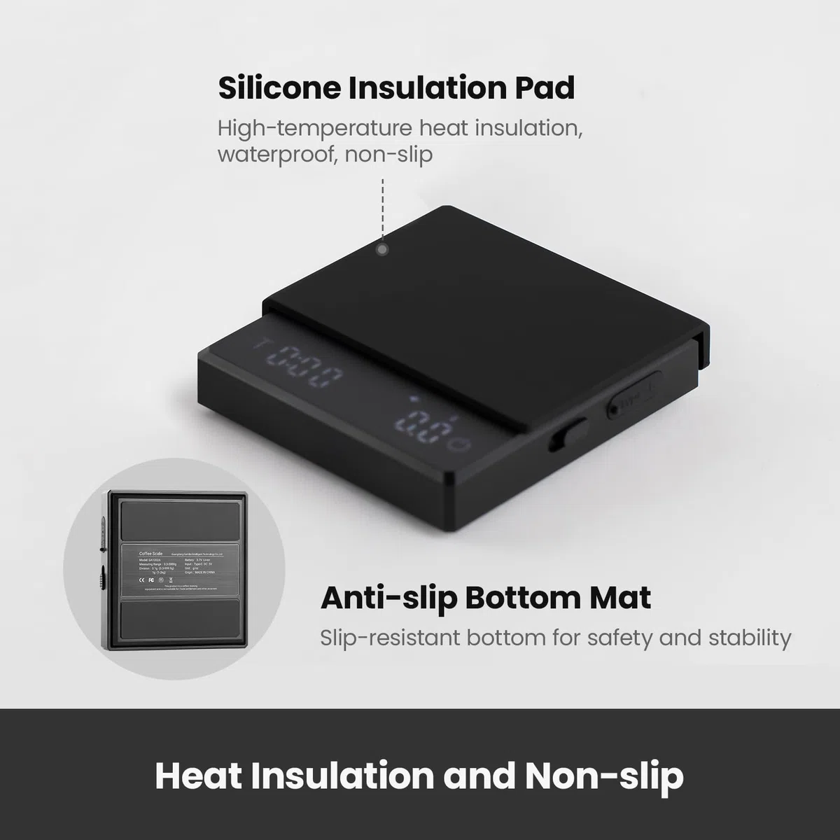 Gemilai Báscula digital de café con temporizador, 2 kg/0,1 g de alta precisión, medición precisa para espresso y vertido, con pantalla LCD, recargable