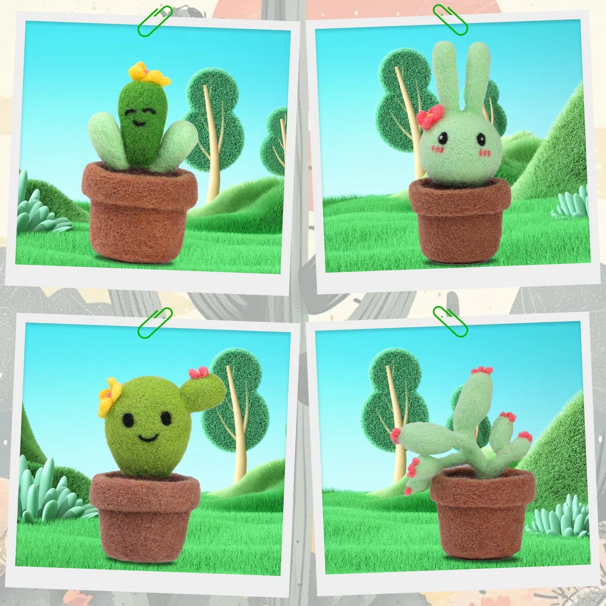 Jeesblsy Kit de Fieltro con Aguja, Decoración de Fieltro de, DIY Lana para principiantes, Incluye Instrucciones de Plantas de 4 piezas, Almohadilla para Fieltrar y Herramientas Básicas para Fieltrar