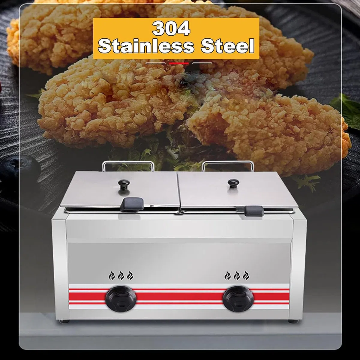 PixCy Freidora Industrial,Freidora De Gas,Freidora a Gas Comercial, Freidora De Cocina,para Encimera De Restaurante Comercial Máquina para Cocinar Alimentos,10L
