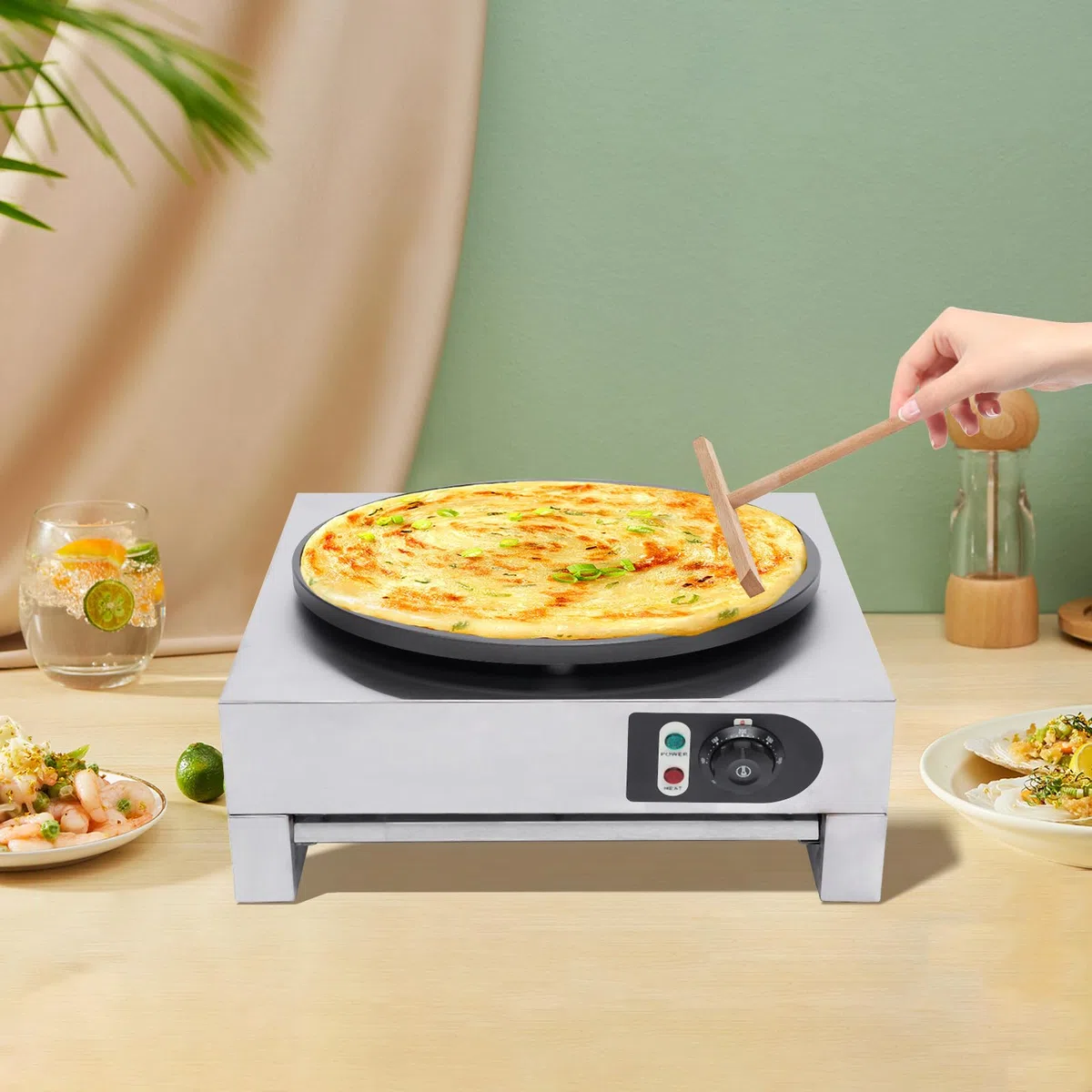Crepes - Crepes (3000 W, con distribuidor de masa, revestimiento antiadherente, diámetro de 400 mm, para crepes y tortitas
