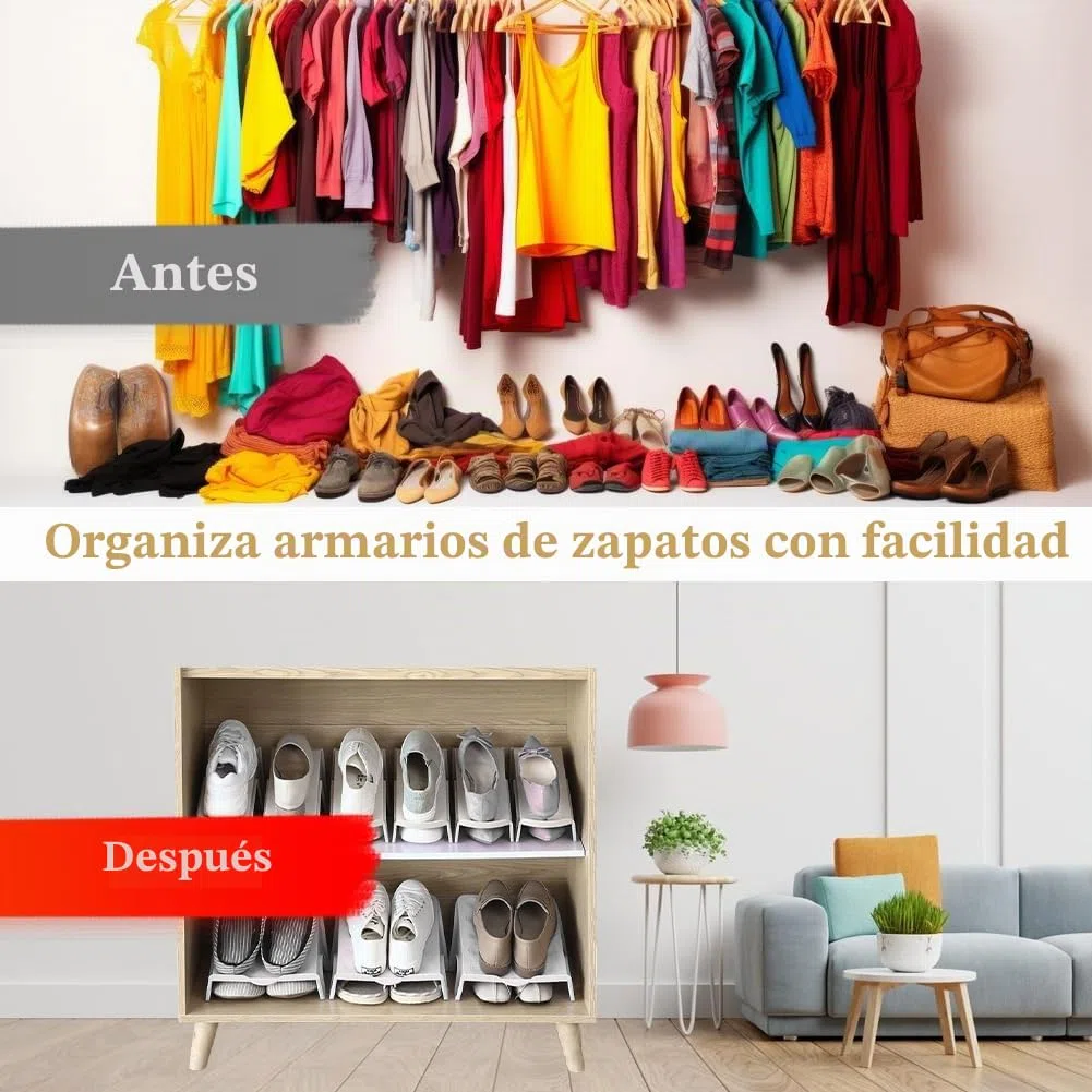 Organizador de zapatos antideslizante con ranuras para zapatos, 4 unidades, ahorro de espacio, doble capa, organizador de zapatos, ahorro de espacio, organizador de zapatos para el hogar