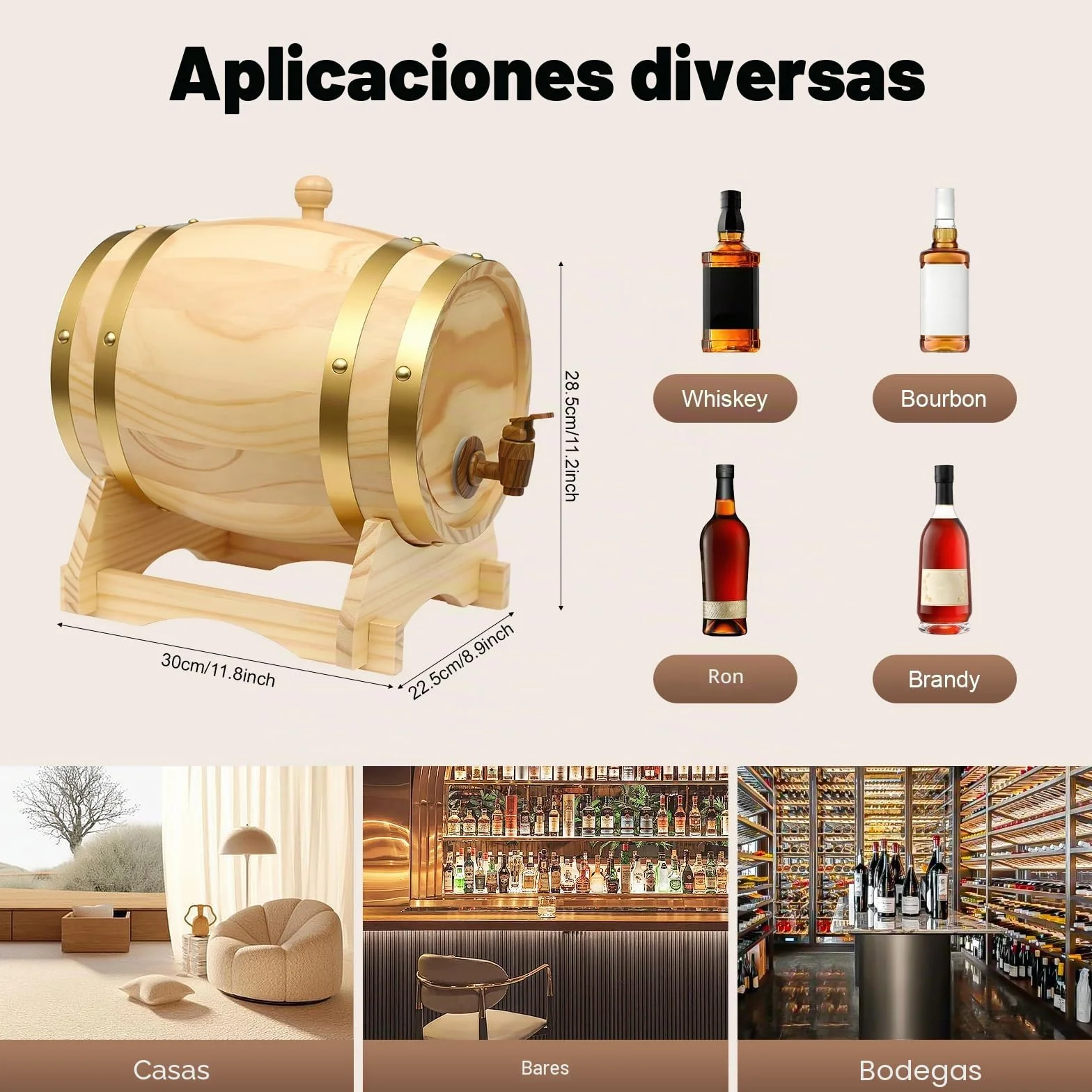 5L Barril de Vino con Grifo 30x22,5x28,5cm Ovalada Barril Madera Resistente al Desgaste, Resistente a Los Golpes con 1 Soporte para Hogares, Hoteles