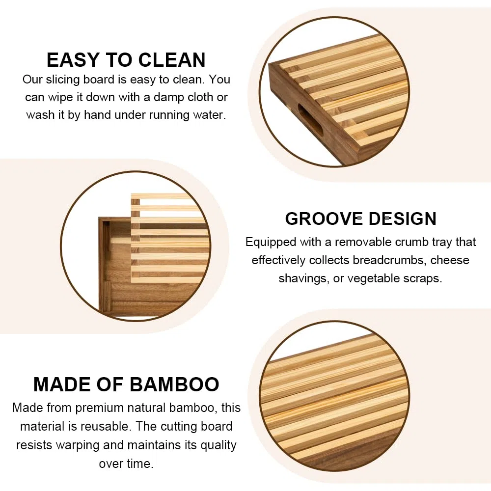Tabla de Cortar Pan de Madera para Cocina con Bandeja Recogemigas, Pinzas de Madera Tabla Para Cortar Pan con Rejilla Extraíble Tabla Pan Madera Tabla para Cortar el Pan(36.5x24x4cm)