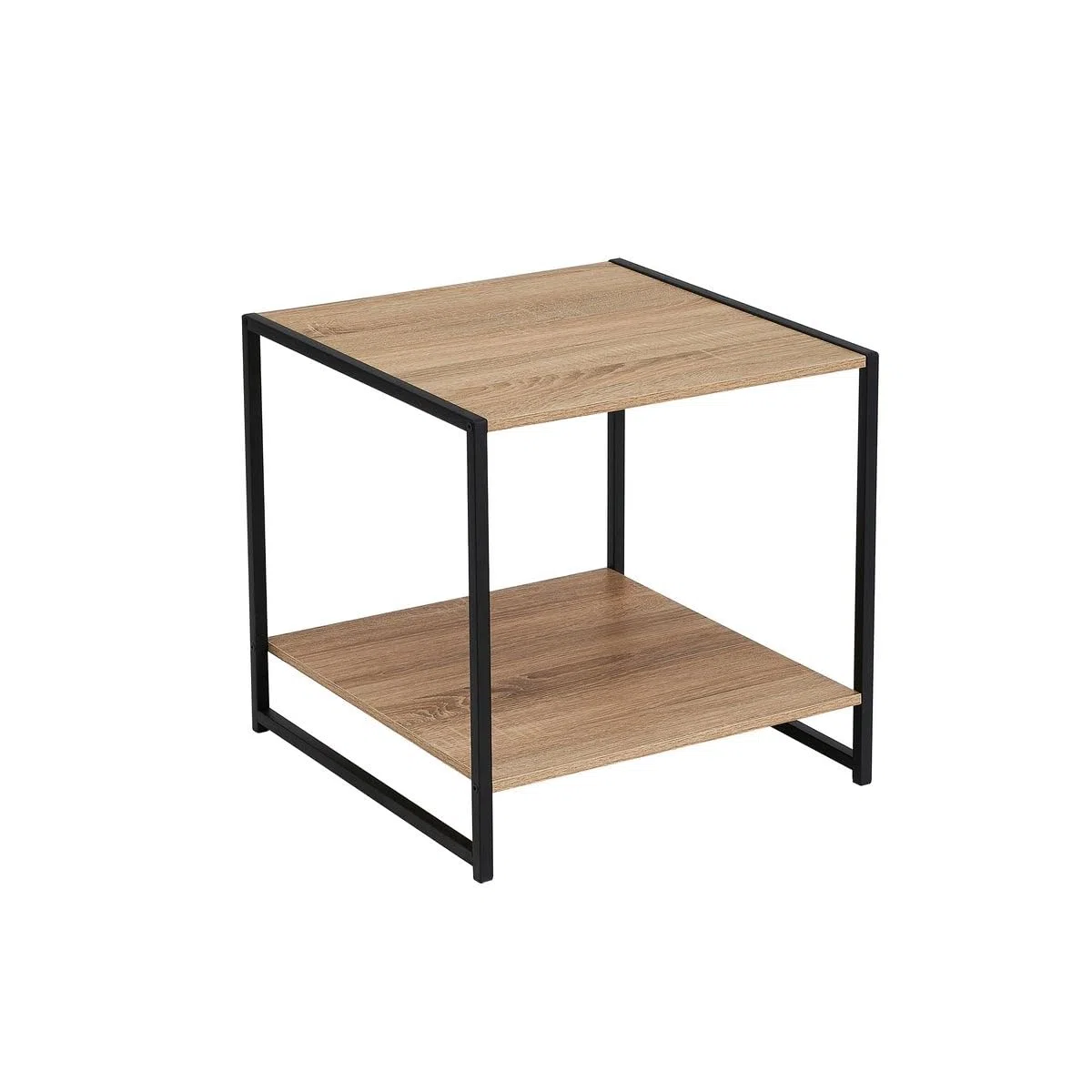 LOLAhome - Mesa Auxiliar Urban Metal Negro y Tablero Natural de 50x50x50 cm. Mesita de Salón Cuadrada con Estante Inferior Ideal Junto al Sofá para Almacenaje. Soporta 30kg