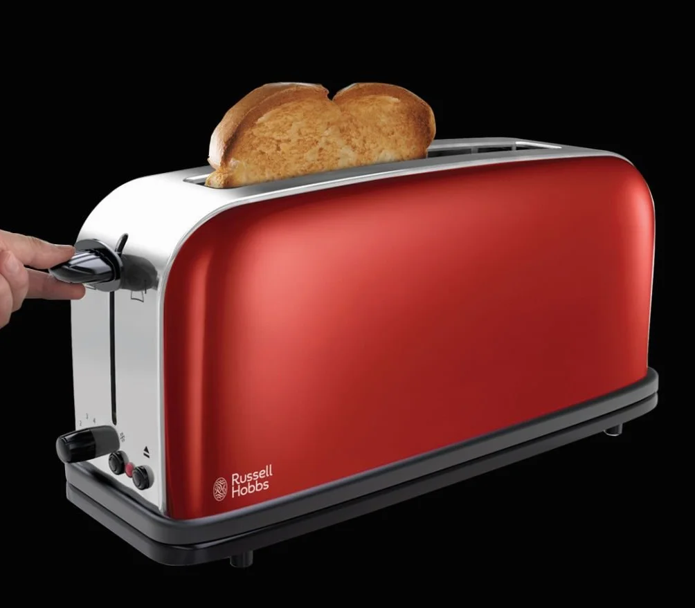 Russell Hobbs Tostadora + Hervidor de Agua Eléctrico Pequeño [pack especial] Colours Plus (acero inoxidable rojo, tostadora una ranura larga y ancha, hervidor compacto 1l de 2400) 21391-56 + 24992-70