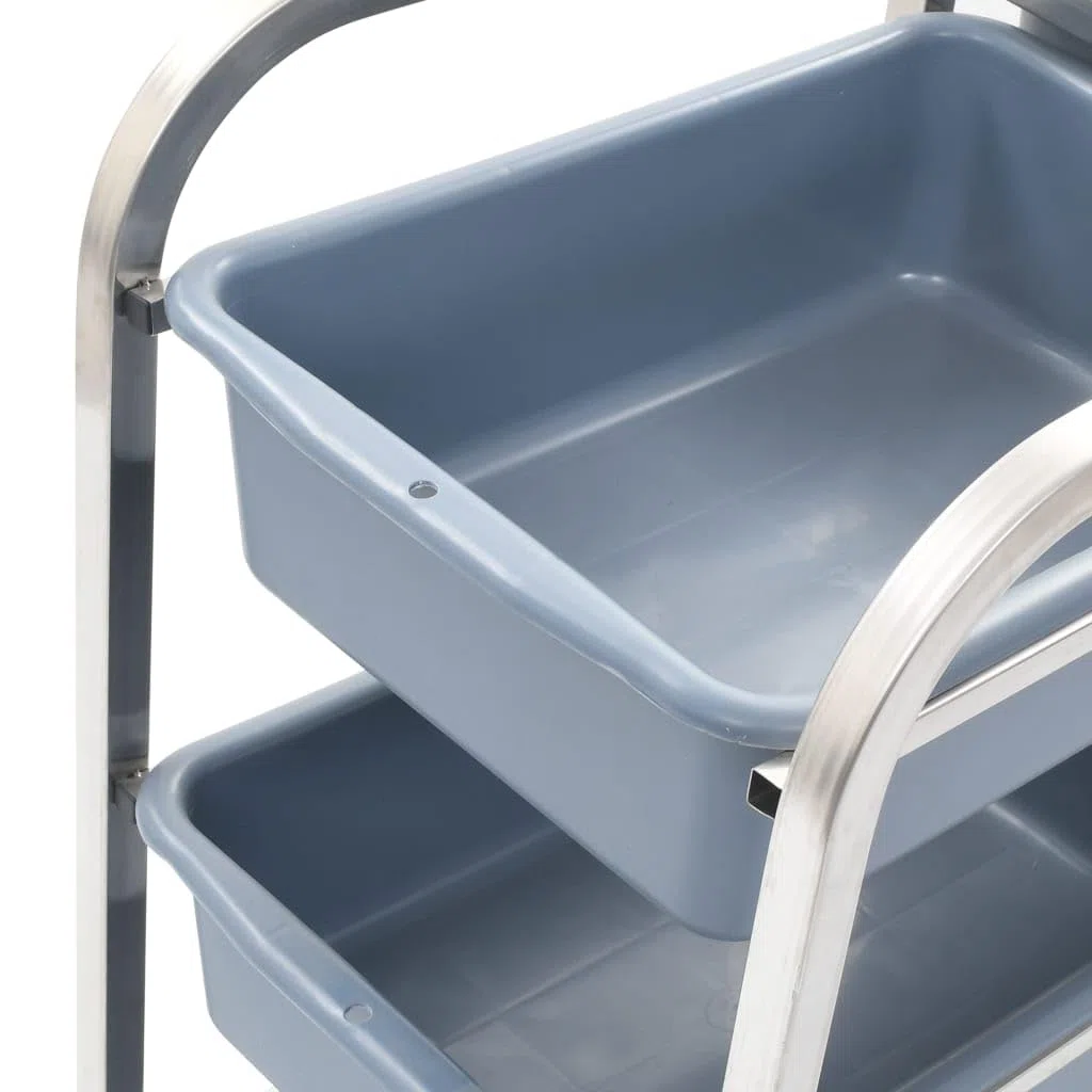 Carro de cocina con marco de acero inoxidable y recipientes de plástico, 82 x 43,5 x 93 cm, carrito con 4 ruedas y frenos, para cocina, comedor, transporte de platos y residuos