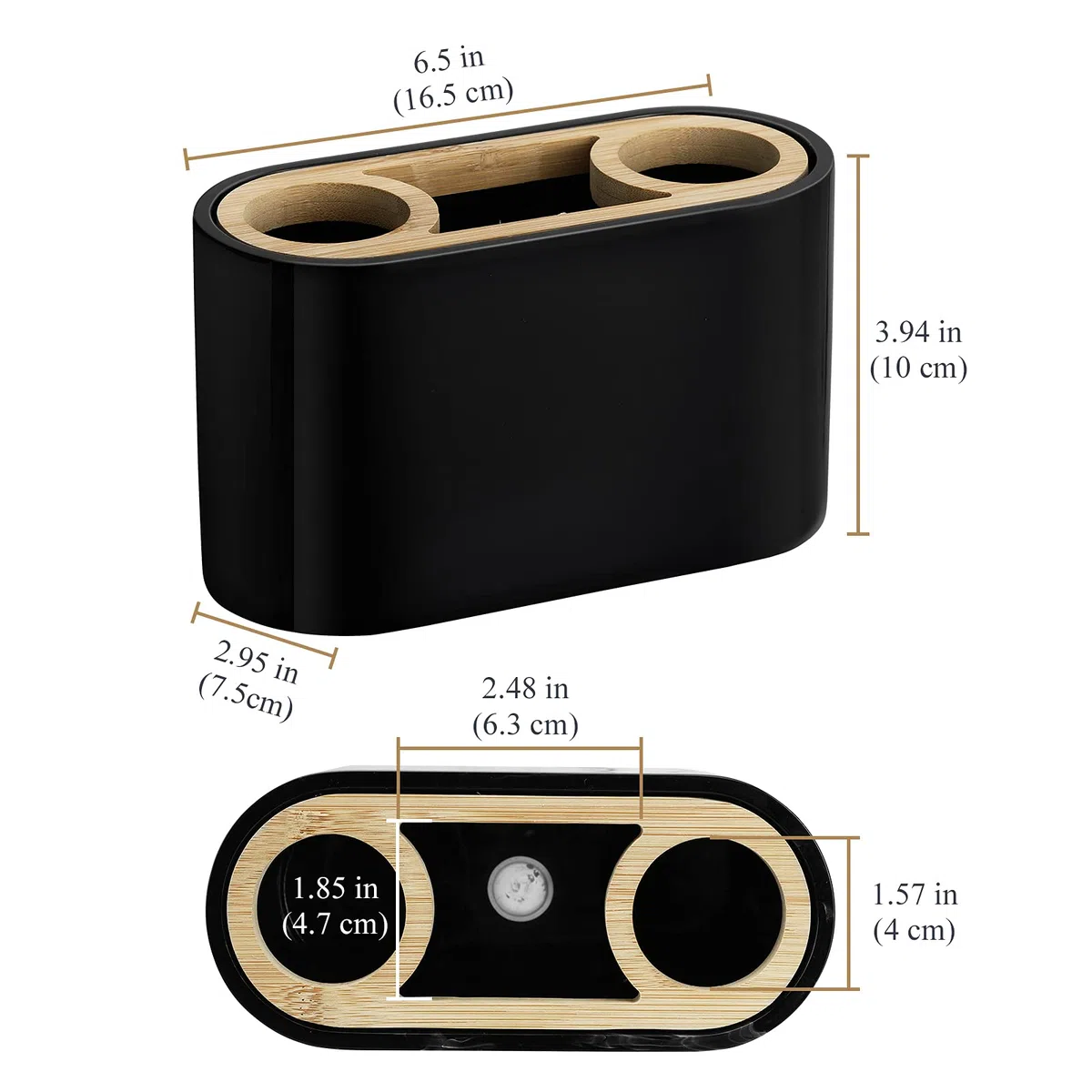 Shinowa Portacepillos de Dientes Organizador para Cepillo y Pasta con 3 Compartimentos, Resistente Soporte de Cepillo de Resina, Caja de Almacenamiento para Lavabo, Inodoro, Tocador, Negro