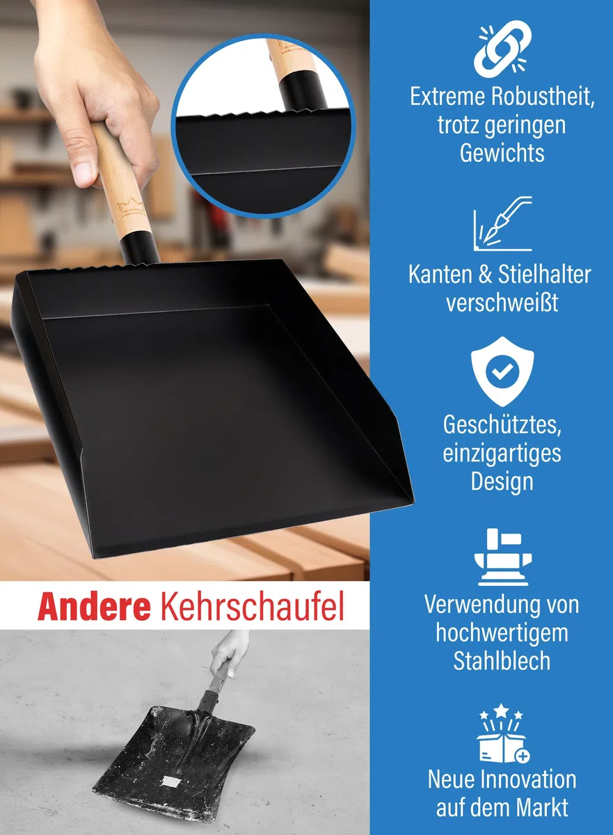 FEINER | Recogedor Pro TM – 3160 | Robusto recogedor | metal | negro con recubrimiento de polvo | pala | casa – patio – jardín | artesanía – obra | comercio industrial.