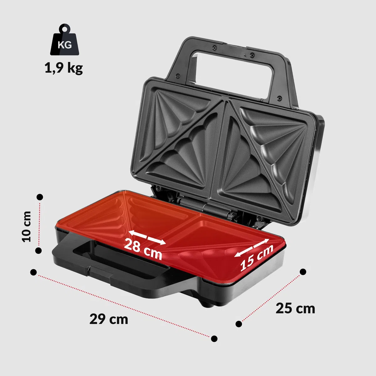 LEHMANN Sandwichera XXL - Placas Extra Grandes - Tostadora Sandwichera Grande - 2 Sándwiches Americanos en Forma de Concha - Revestimiento Antiadherente - Indicador de Listo - Limpieza Fácil, 1000W