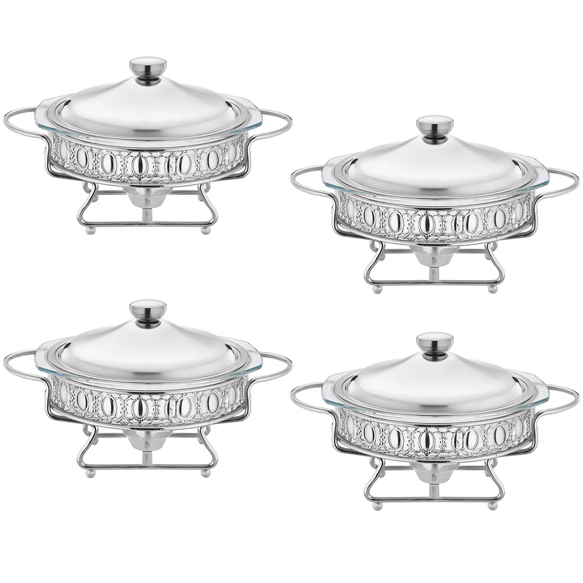 Juego de 4 platos para rozaduras – Calentador de buffet con bandejas de vidrio para catering, fiestas, bodas y cenas, ideal para exhibición de alimentos y servir