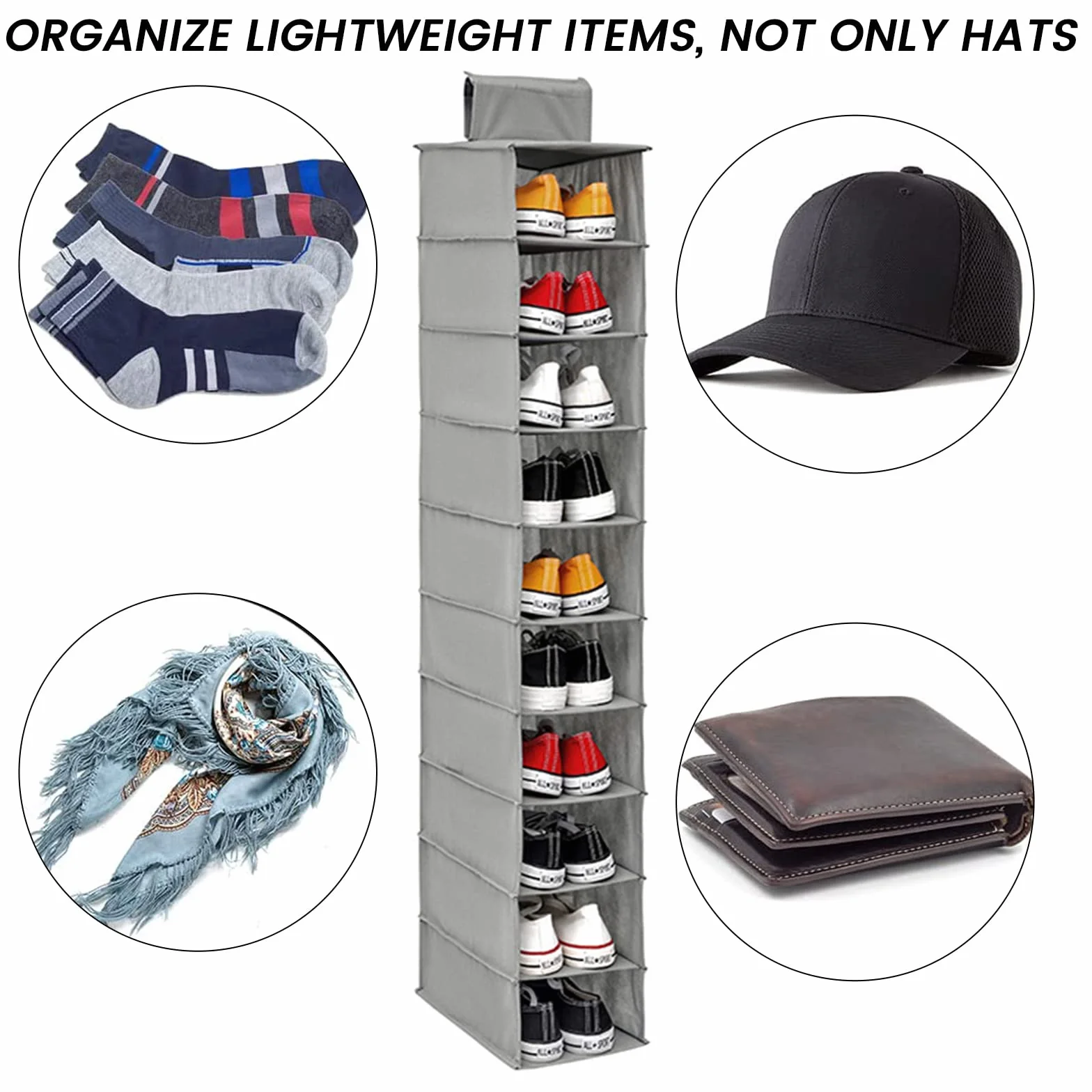 2 estantes colgantes de almacenamiento para zapatos, 10 estantes, organizador de zapatos no tejido, plegable, ahorro de espacio, estante de ropa, sombrero, bolso para el hogar, dormitorio, armario (2