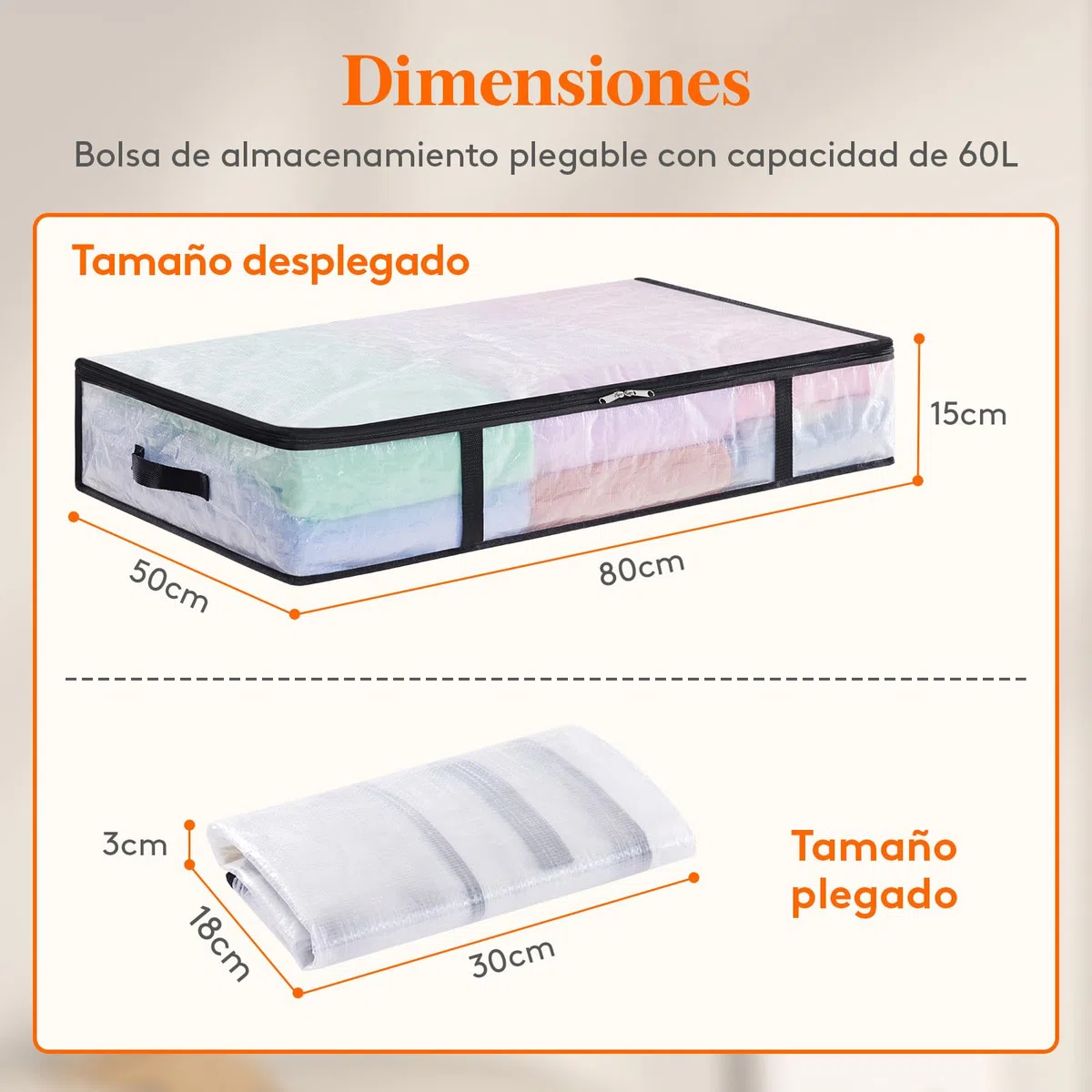 Lifewit Bolsas Almacenaje Ropa Transparentes 60L, Bolsas Debajo de la Cama con Asas, Cajas Almacenaje Plegable de PP, Organizador Armario Para Mantas, Juguetes, 4 Piezas