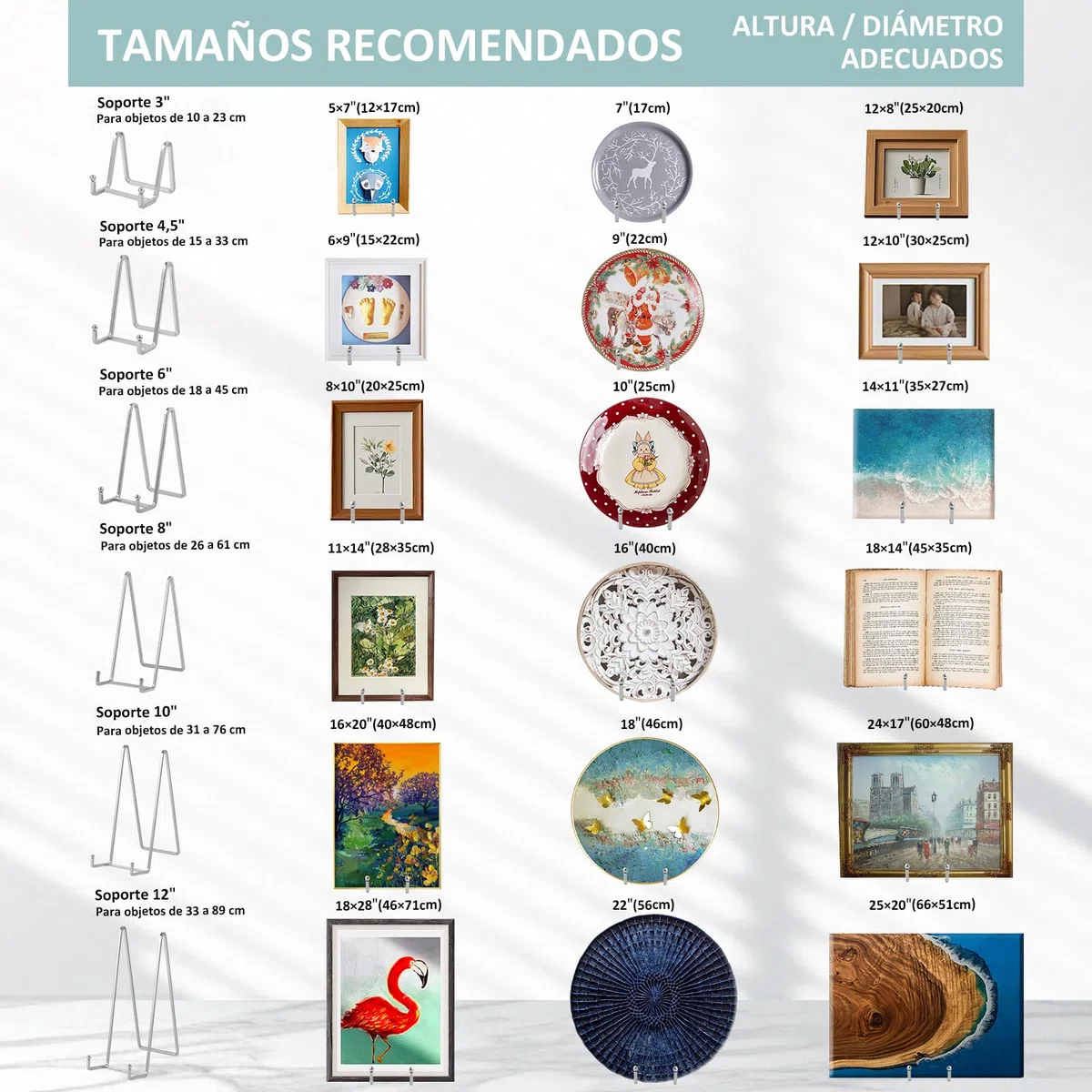 Soporte para Platos Decorativos Grandes - Soporte de Caballete para Expositor Mesa - Soportes Metalicos Para Placas Pesados | Cuadros | Marcos de Fotos | Libros | Lienzos - Plata - 2 Piezas - 30,5 cm