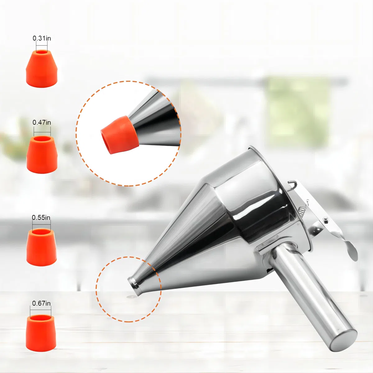 Dispensador de masa de panqueques de acero inoxidable, dispensador de pasteles de embudo de 0.6 L con soporte, herramienta de horneado resistente para cupcakes, gofres y pasteles
