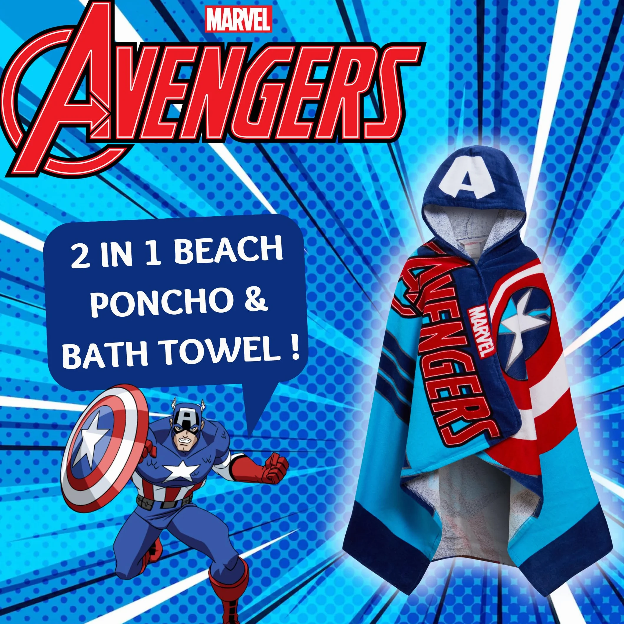 Toalla con capucha Captain America 100% algodón Marvel Avengers Poncho Toalla de playa para niños Toalla de baño Bata de baño para chicos
