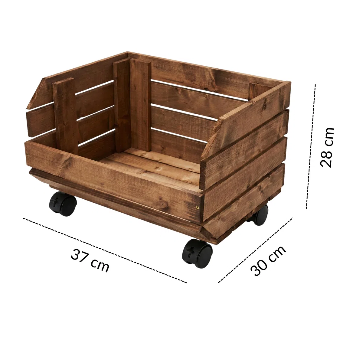 Caja de madera con ruedas para vino, frutas y verduras, estilo vintage, para interior/exterior, 37 x 30 x 28 cm