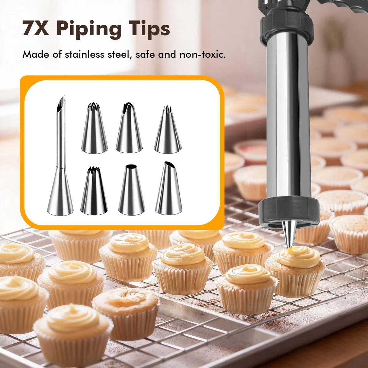 Churrera Profesional de Acero Inoxidable, Set para Repostería con 11 Cortadores y 7 Boquillas, Máquina para Hacer Churros y Porras para Uso Doméstico