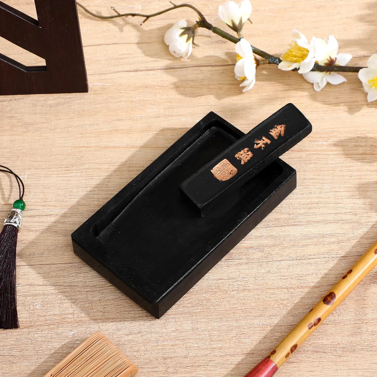 Piedra de Tinta para Escribir con Barra de Tinta Negra, Piedra de Entintar Fácil de Limpiar y Lavable, Adecuado para Caligrafía China y Decoración de Sala de Lectura