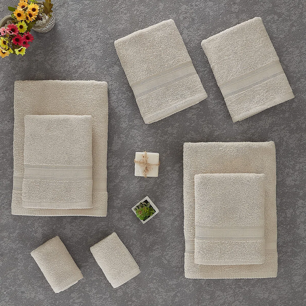 Tuiste Juego De Toallas Beige De 8 Piezas, 2 Toallas de Baño (70x140) + 4 Toallas de Manos (50x90) + 2 Toallas para la Cara (30x50), Súper Suave y Altamente Absorbente, Lujosas 100% algodón