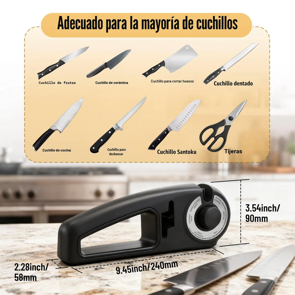 Pietuley 7 en 1 Afilador de Cuchillos Profesional , Knife Sharpener Afilador de Facas Manual para Cuchillos de Trinchar, de Sierra, Afilado de Cuchillas y Tijeras de Cerámica (Negro)