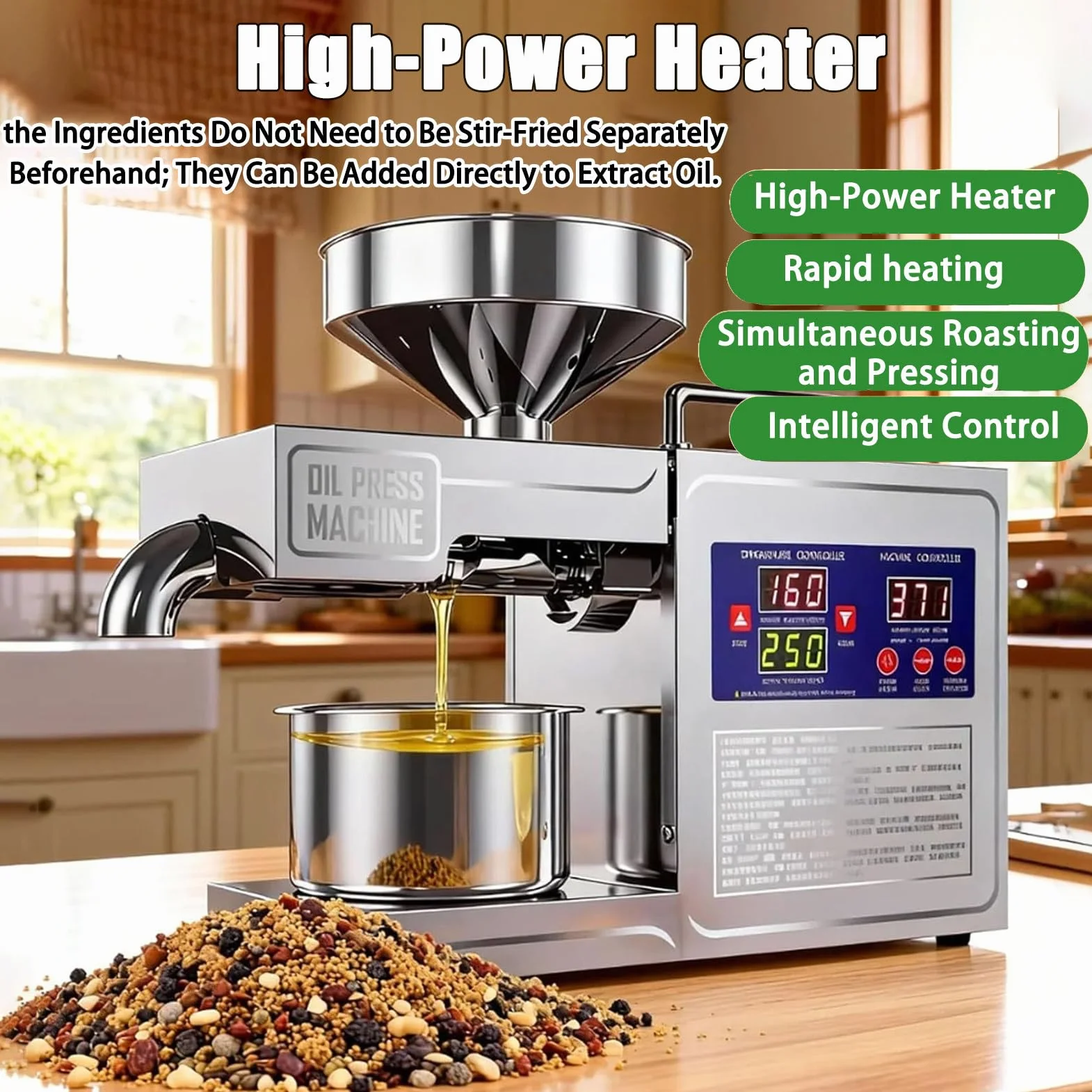 Máquina hidráulica de prensado de aceite, extractor de aceite de acero inoxidable para el hogar, exprimir aceite de maní, semillas de lino, perilla, oliva, semillas de girasol