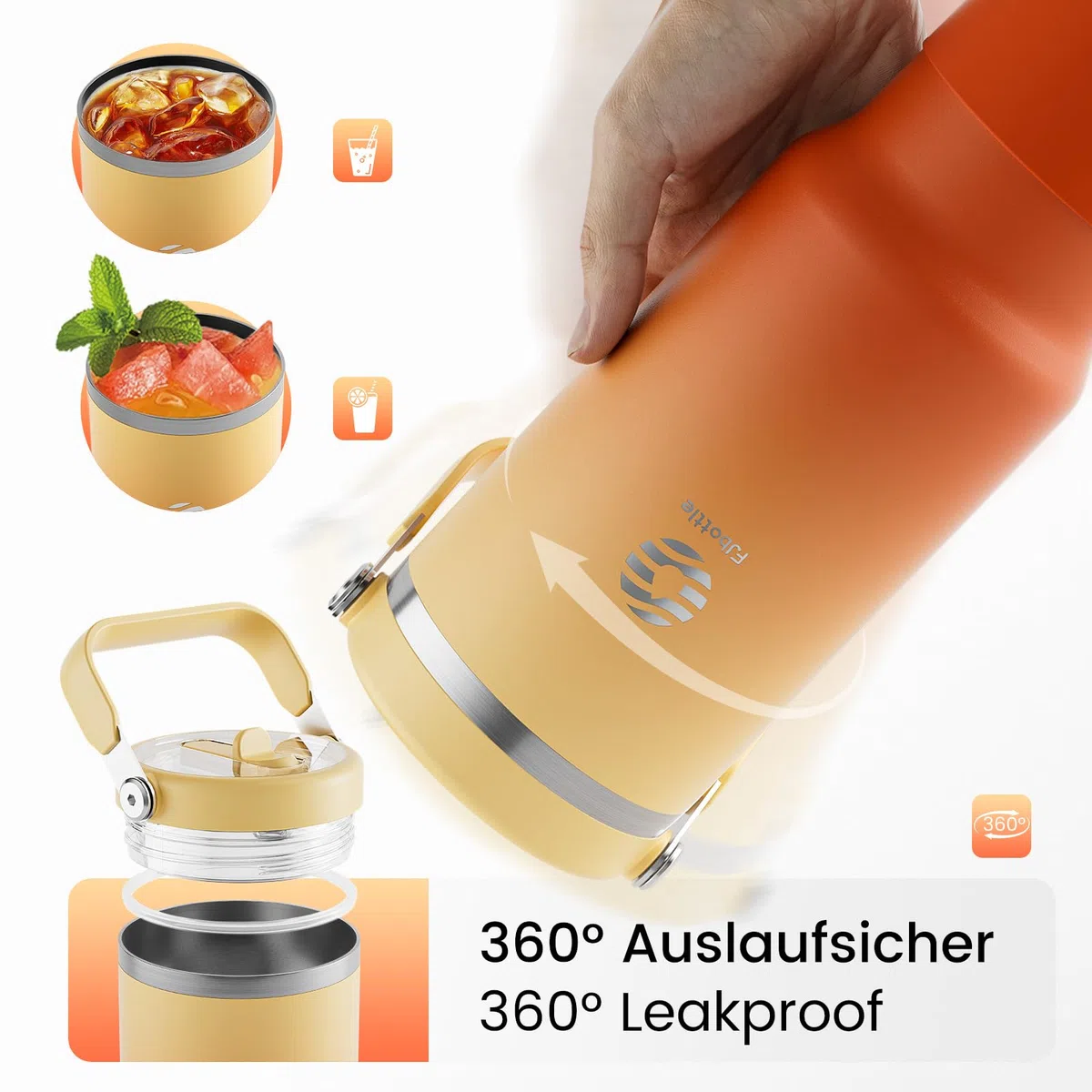 Fjbottle Taza térmica con Pajita 1200ML - Antifugas Botella Agua Acero Inoxidable Sin BPA - Vaso Termo cafe Tumbler