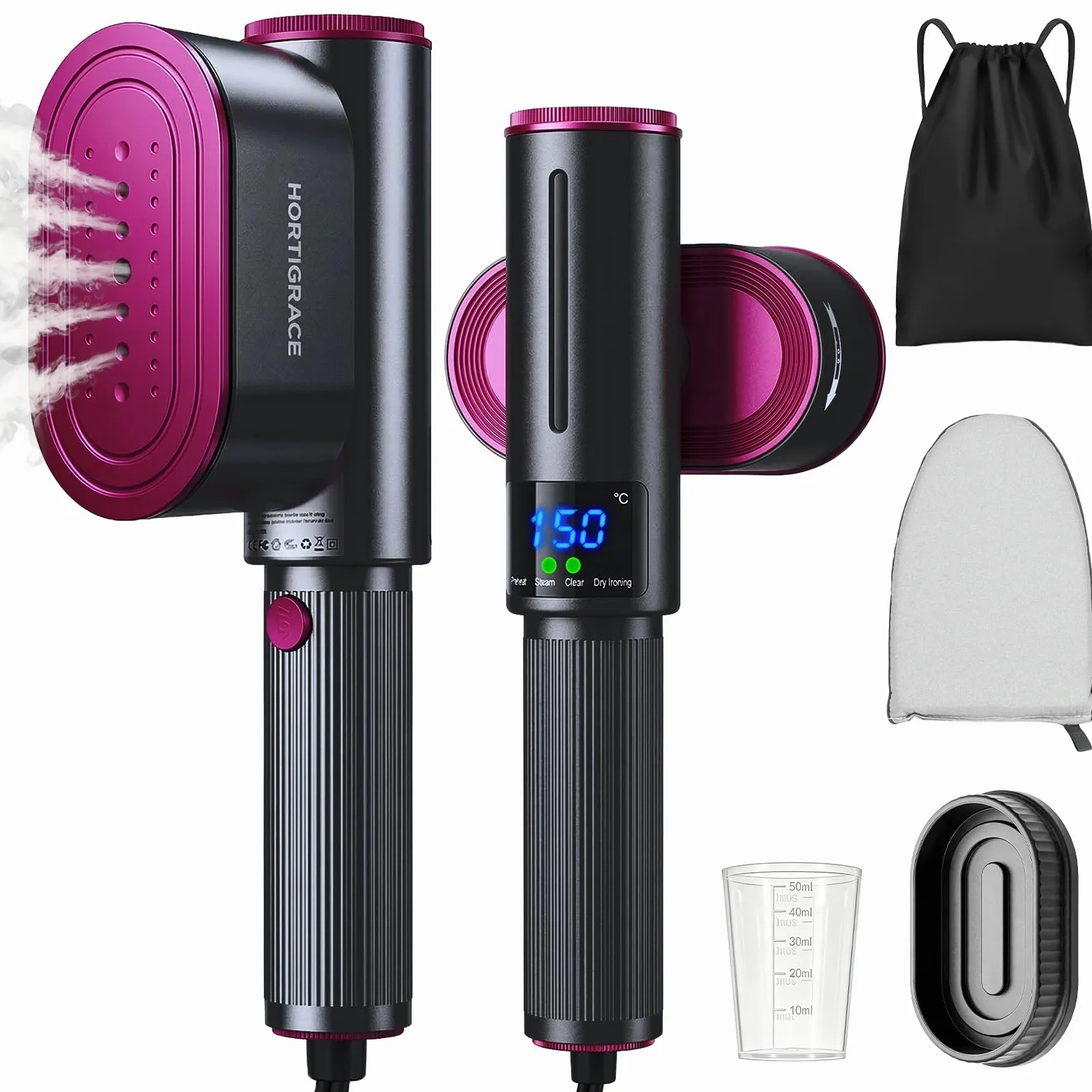 Plancha Vertical Vapor 1200 W, Flujo de Vapor 24g/min, Calentamiento Rápido 15 s, Plancha Ropa 2 en 1, Pantalla LED, Ferro Vapor Vertical Portátil para Hogar y Viaje