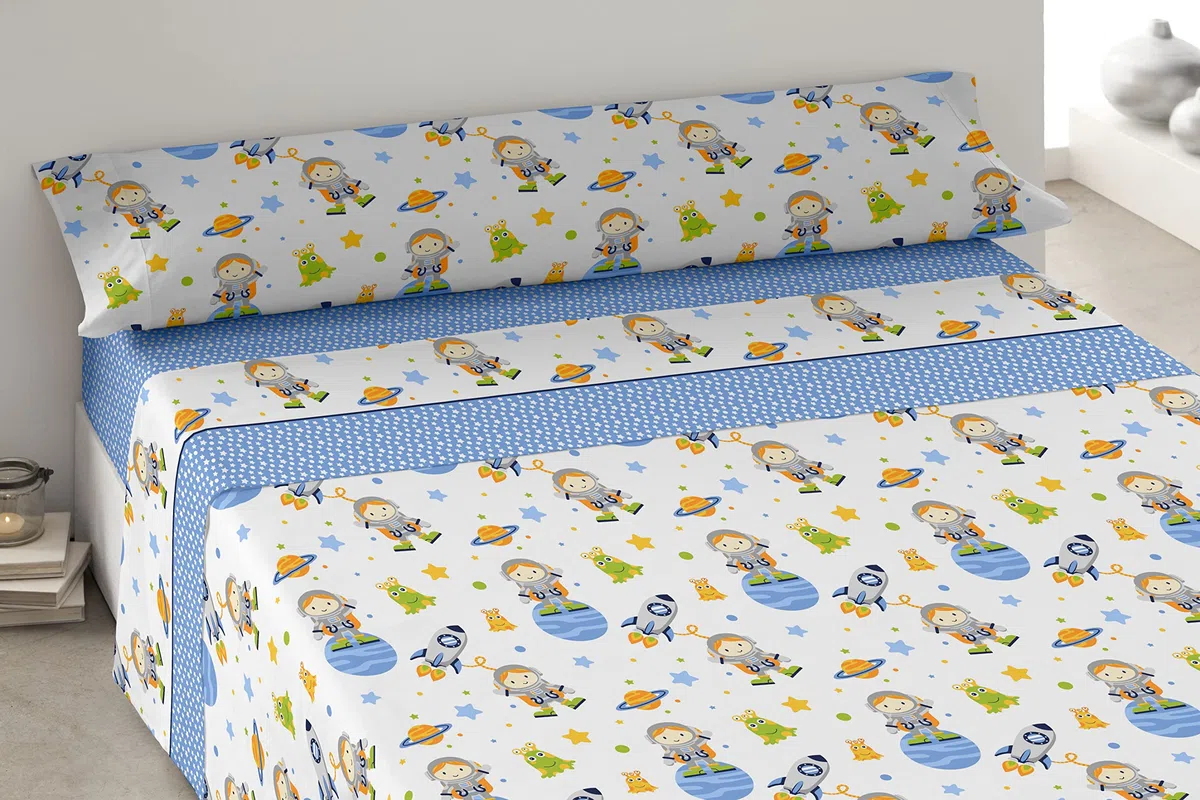 Degrees home Juego de Sabanas de Microfibra Infantililes de 90x190, Astronauta, 3 Piezas, Azul