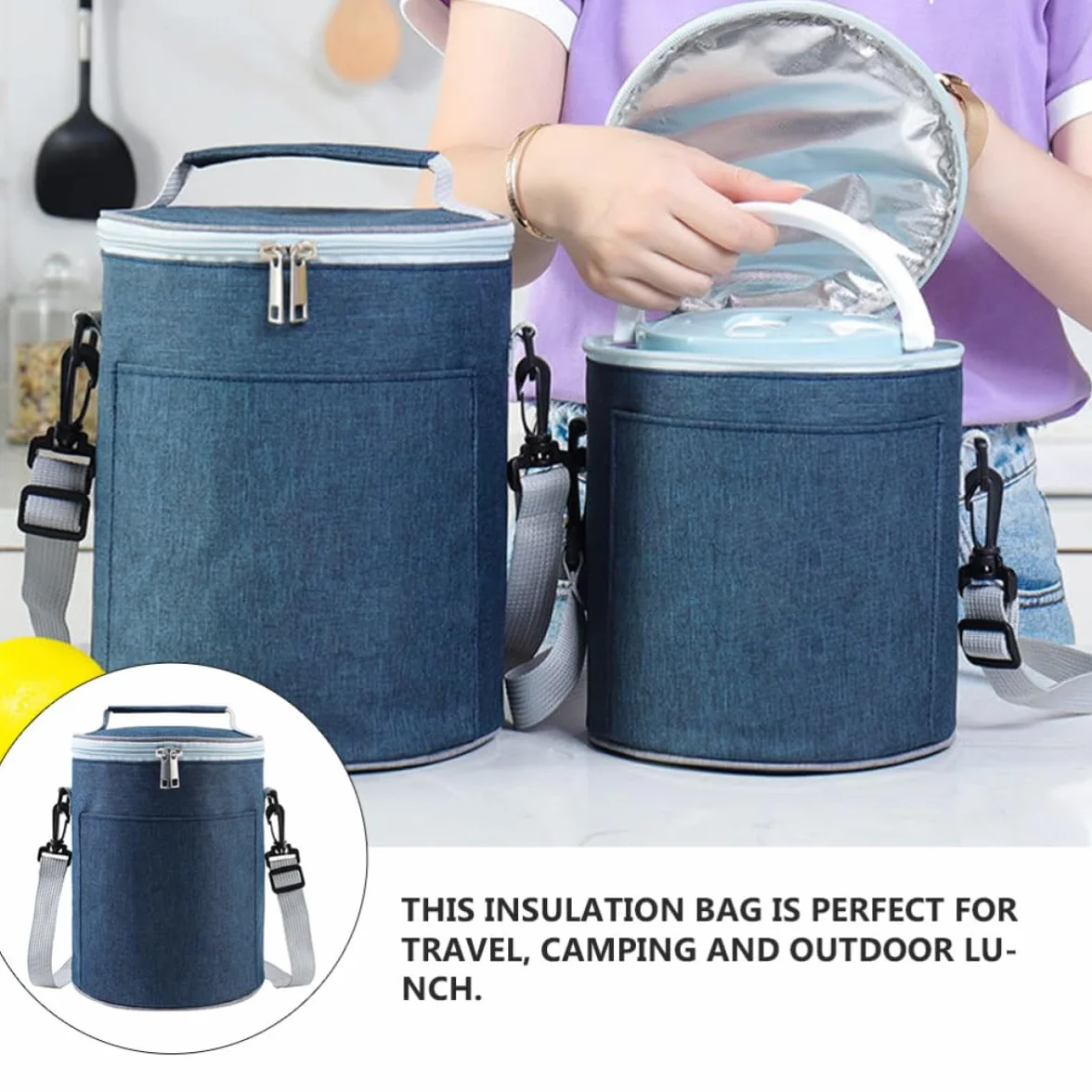 jojofuny 1pieza Bolsa Térmica para Almuerzo Mediana de Aluminio Portátil con Aislamiento de Oxford Bolsa Isotérmica para Comida de Camping y Trabajo Contenedor de Almacenamiento Resistente