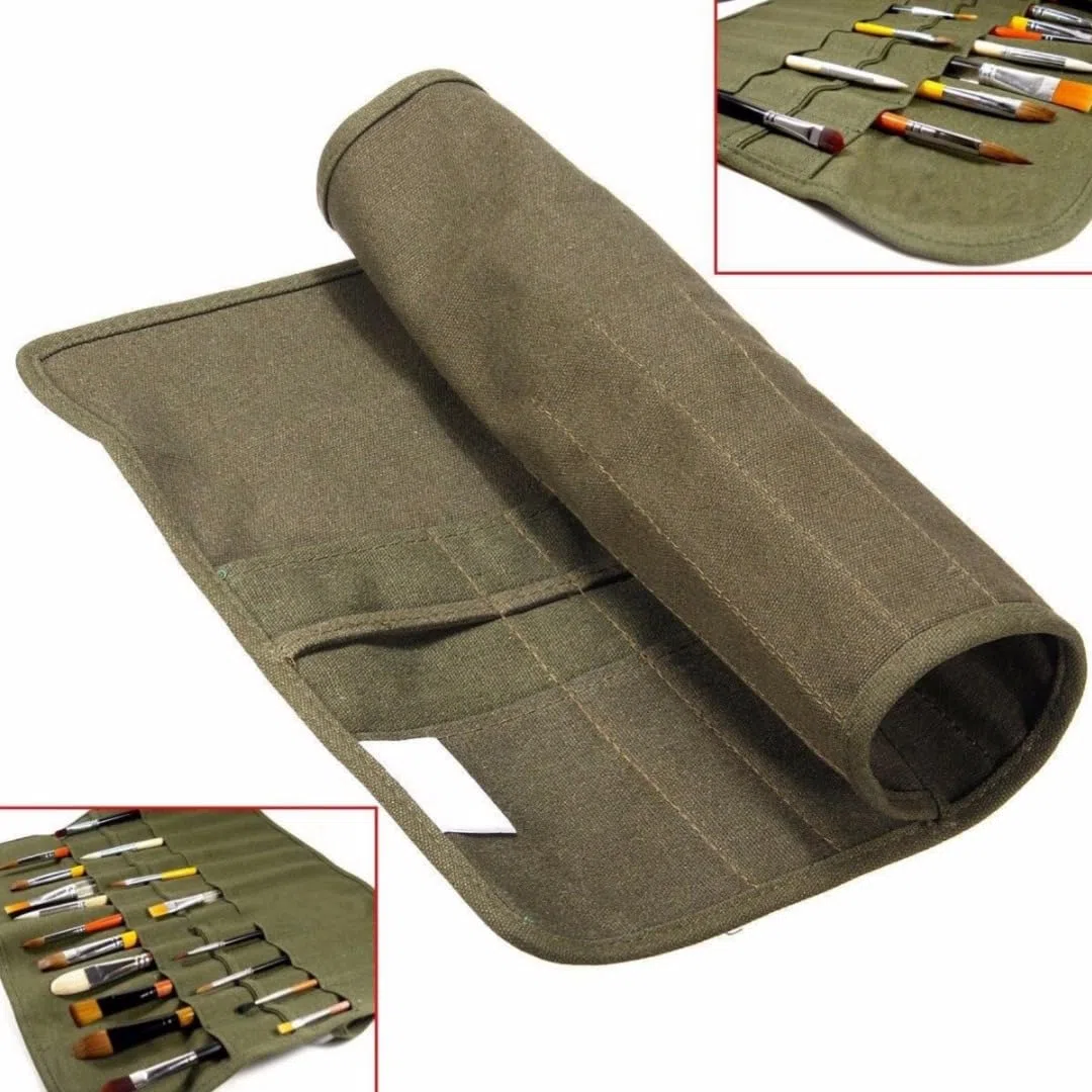 Soporte para pinceles de pintura, bolsa de almacenamiento enrollable para pinceles de pintura con 22 ranuras, bolsa de lona enrollable para envolver pinceles de aceite de acuarela.