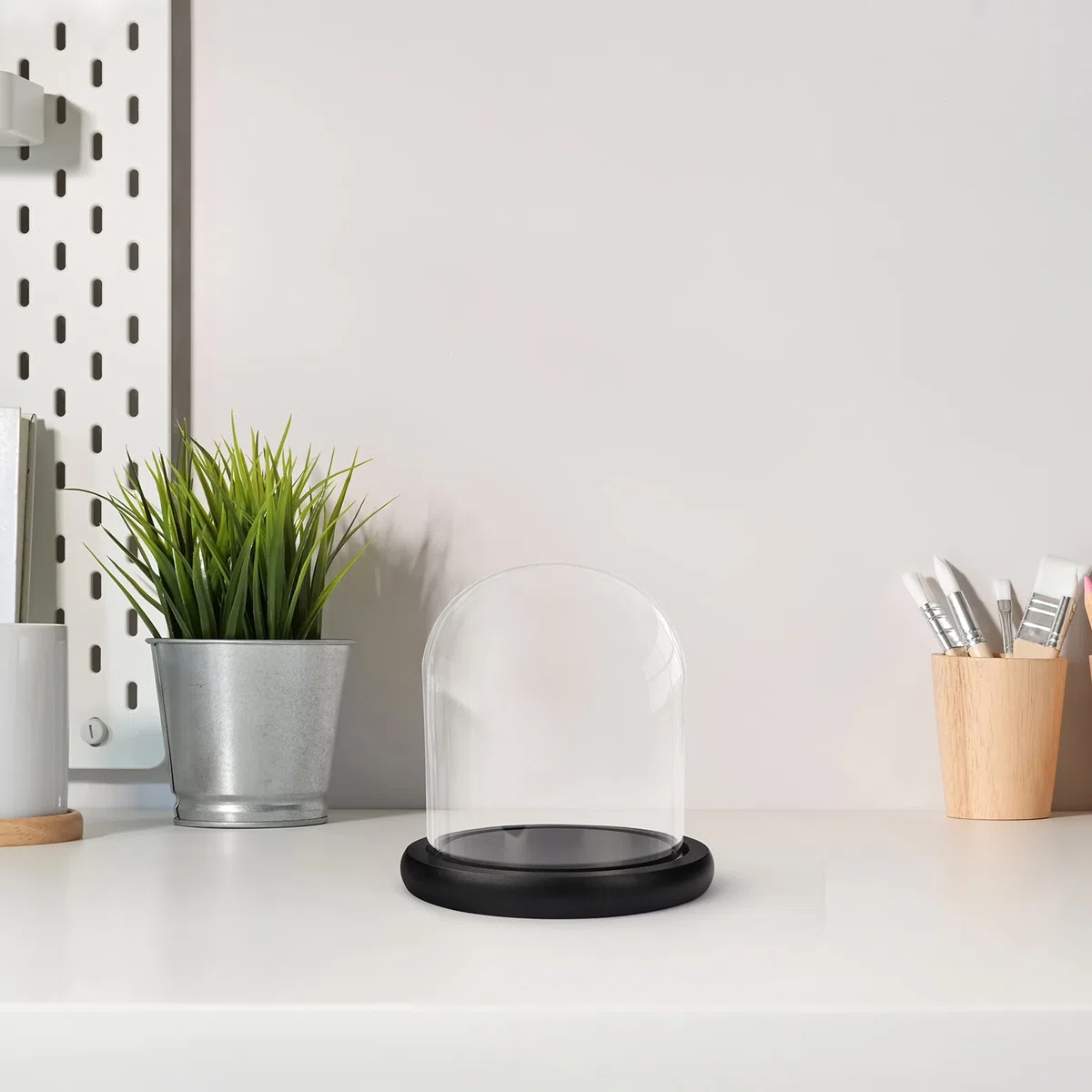 Belle TE 10 cm Campana de Cristal con Base Negra de Madera – Mini Campana de Cristal Transparente para Luces, Plantas, decoración de Mesa
