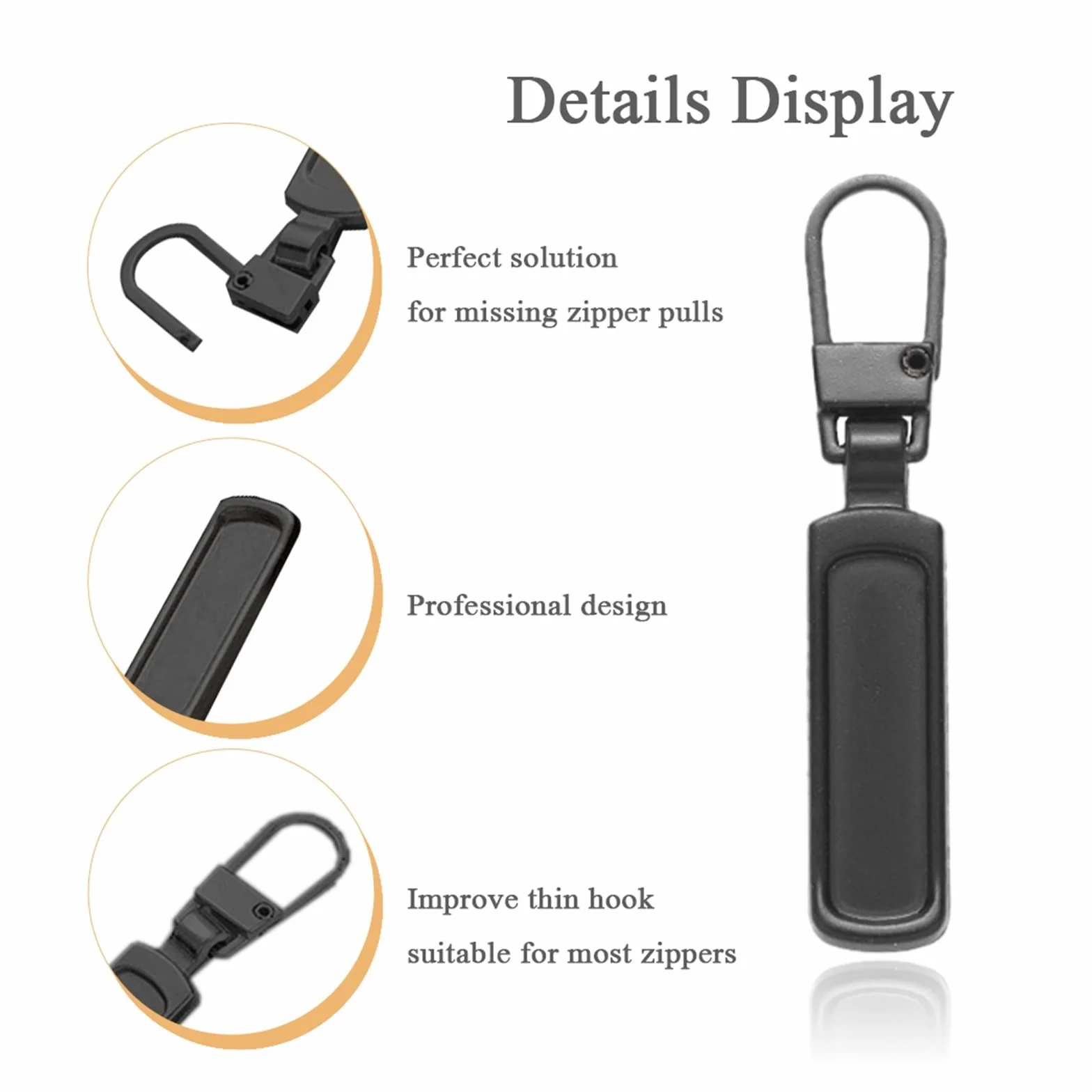 Tiradores de cremallera, Kit de reparación de cabezales de cremallera de repuesto for tiradores de cremallera desmontables, for maletas, equipaje, mochilas, bolsos, abrigos(Black,8 Pcs)