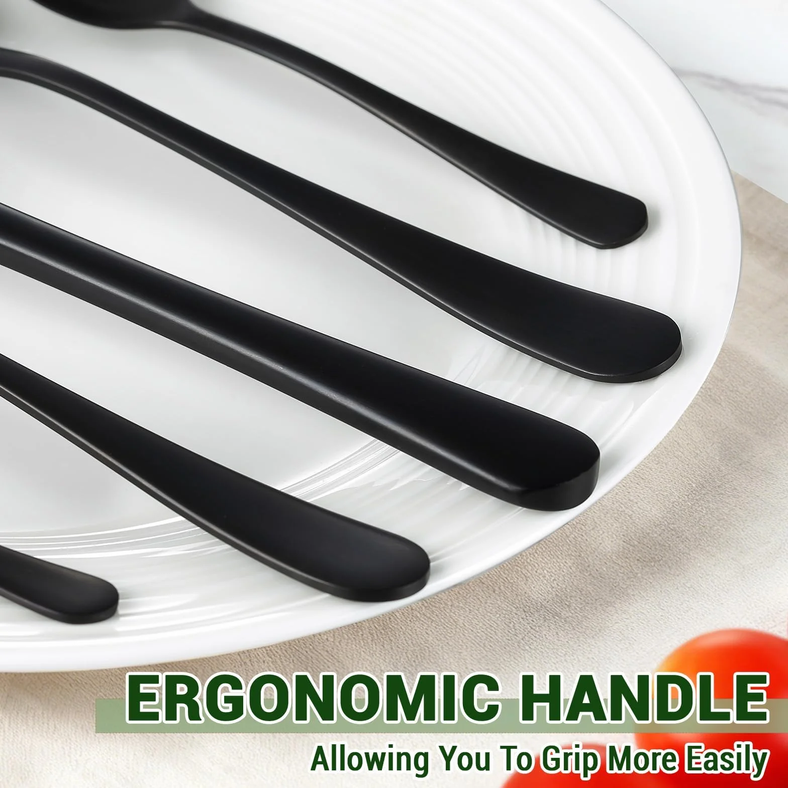 BEWOS Juego de cubiertos para 6 personas, juego de cubiertos negro mate de 30 piezas que incluye cuchillo, tenedor, cuchara, cubiertos de acero inoxidable, apto para lavavajillas