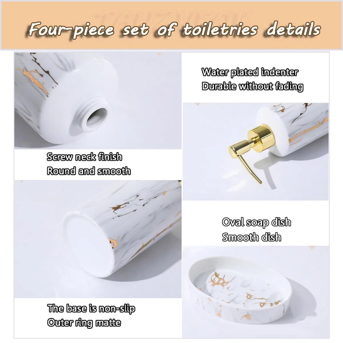 Juegos de Accesorios de Baño Juego de 4 Piezas de dispensador de jabón de cerámica, Vaso for Cepillo de Dientes y Accesorios de baño con Plato Decorativo. Decoración Rústica(Badrum Set)