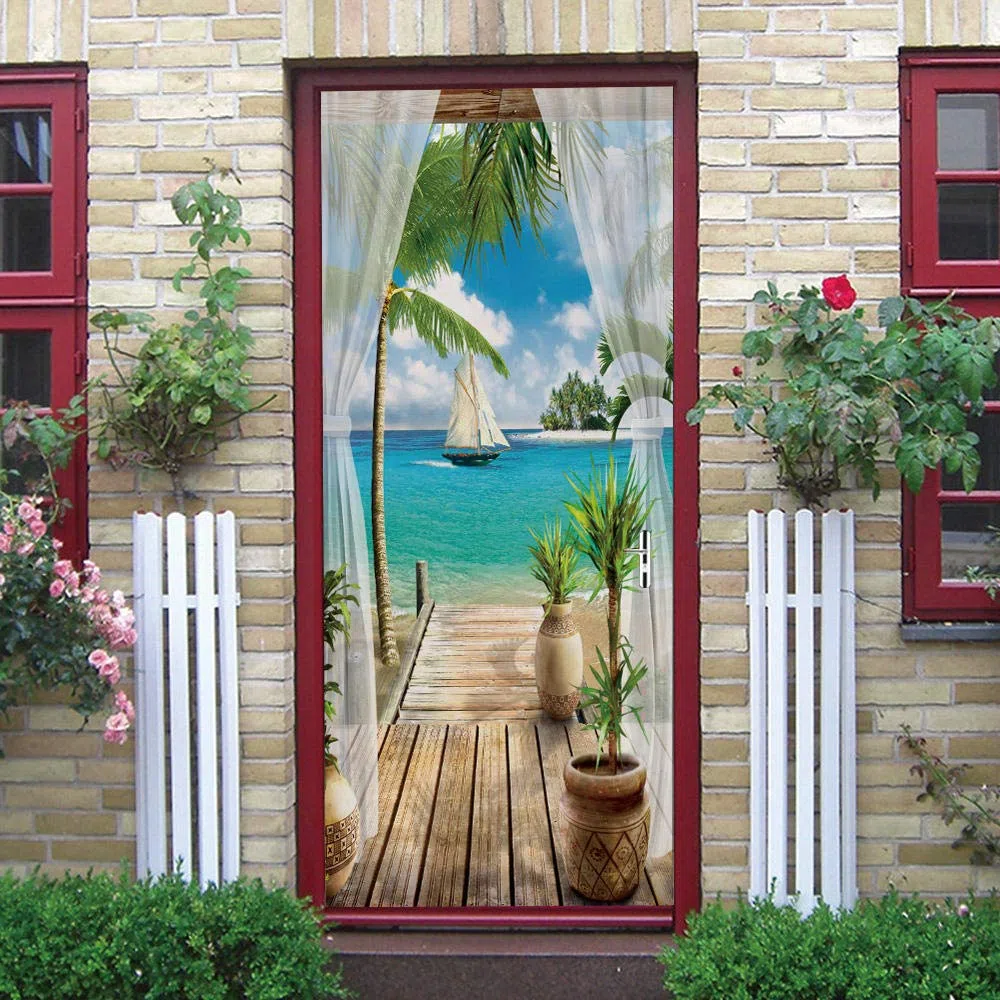 3d Pegatina Puerta Mural Autoadhesivo Con Vista Al Mar DecoracióN Del Hogar Pegatinas De Pared Dormitorio Sala De Estar PóSter ExtraíBle Pegatinas ArtíSticas-Los 77x200cm