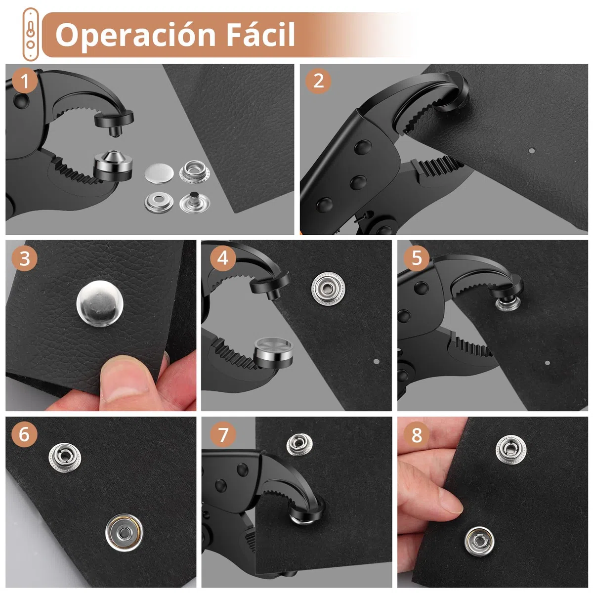 Kamtop Kit de Corchetes de Presión de 30 Pares con Alicates Botones a Presión Metálicos con 3 Bases Intercambiables Guantes para Hacer Agujeros en Cuero Cinturones Lona Vaqueros