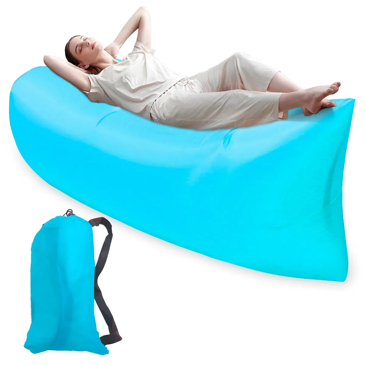 Sofá Inflable Playa, Tumbona Hinchable, 200 * 70cm Sofá Inflable Portátil Plegable, Anti Fugas de Aire con Paquete portátil Bolsa de Aire para Viajes, Camping, Festivales de Música
