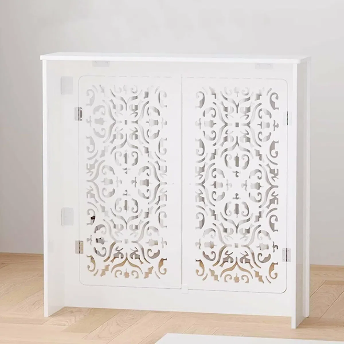 Moderno armario con cubierta de radiador de granja con estante Sto – Soporte de calentador para baño, cocina, oficina y habitación de Utili – Decoración rústica que ahorra espacio y funcional Sto