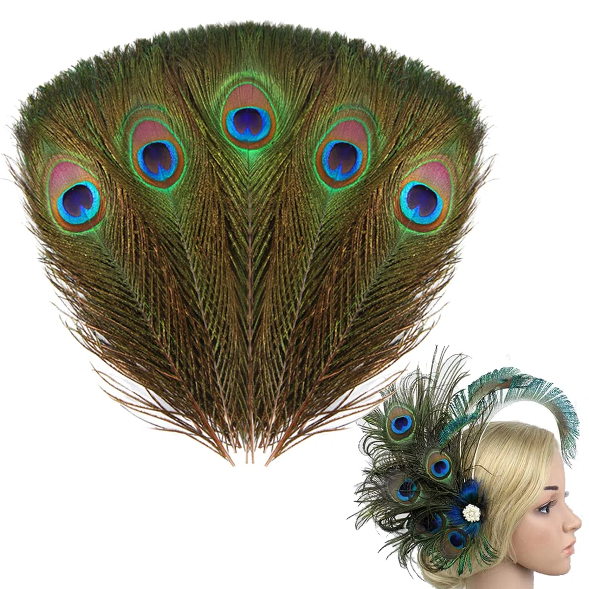 Plumas Pavo Real Largas Naturales, 50pcs Plumas de Pavo Real Exquisito Hermoso Plumas Decoracion Manualidades con Ojo para Decoración Banquete de Boda de la Mascarada del Carnaval (28-32CM)