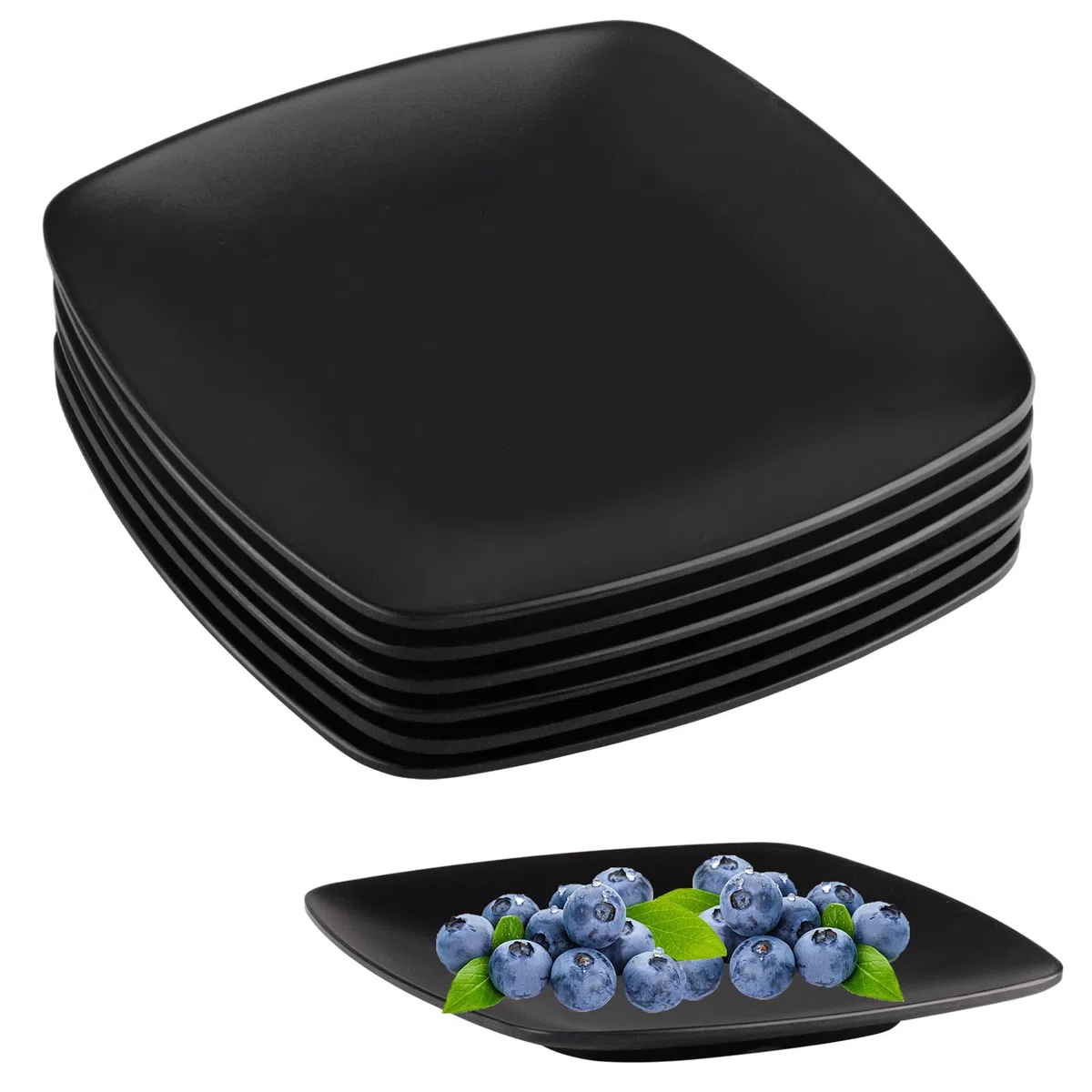 Juego de 6 Platos de Melamina Negro Cuadrados Platos Melamina Negro Resistentes al Desgaste Para Barbacoas, Bufés, Postres, Aperitivos y Fiestas