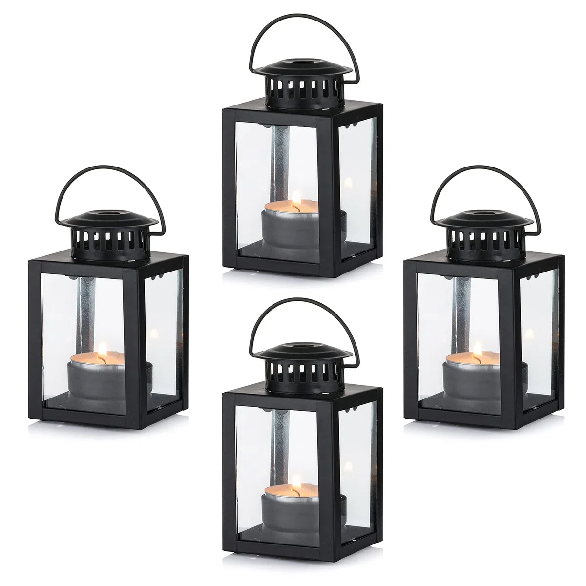 Linternas para Velas Linternas de Jardín, 4 Piezas Linternas Pequeñas Colgantes Vintage para Velas Candelitas, Candelabros de Velas Negras para Fiestas de Cumpleaños Al Aire Libre en Interiores Bodas