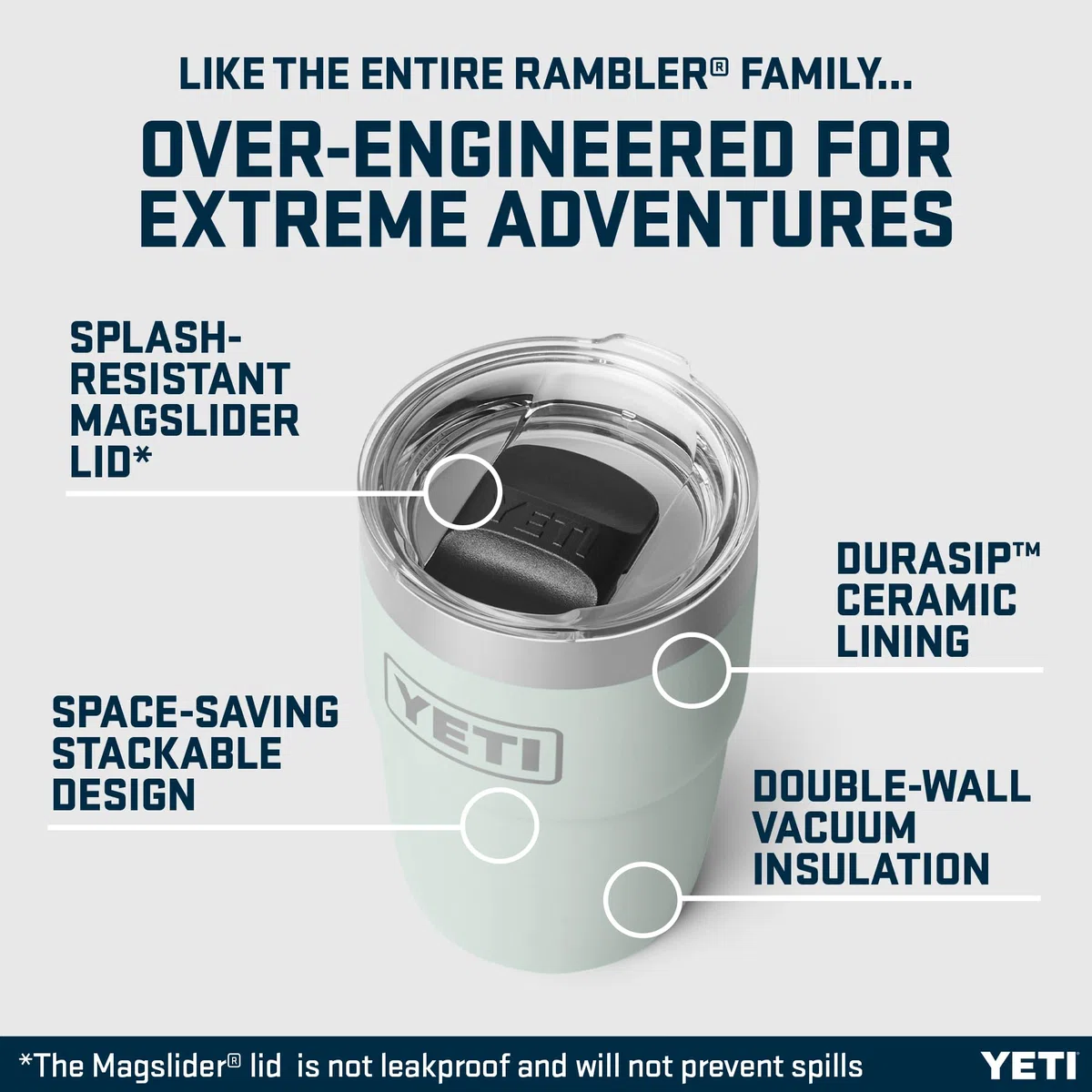 YETI Rambler Stackable Cup with Durasip Ceramic Lining, Vacuum Insulated Stainless Steel Cup with Magslider Lid, Ridgeline, 8 oz (236 ml)
